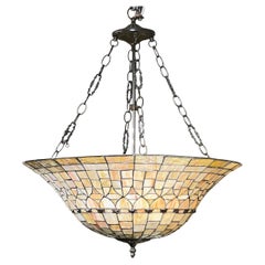 Arts and Crafts Style Leaded Stained Glass Chandelier