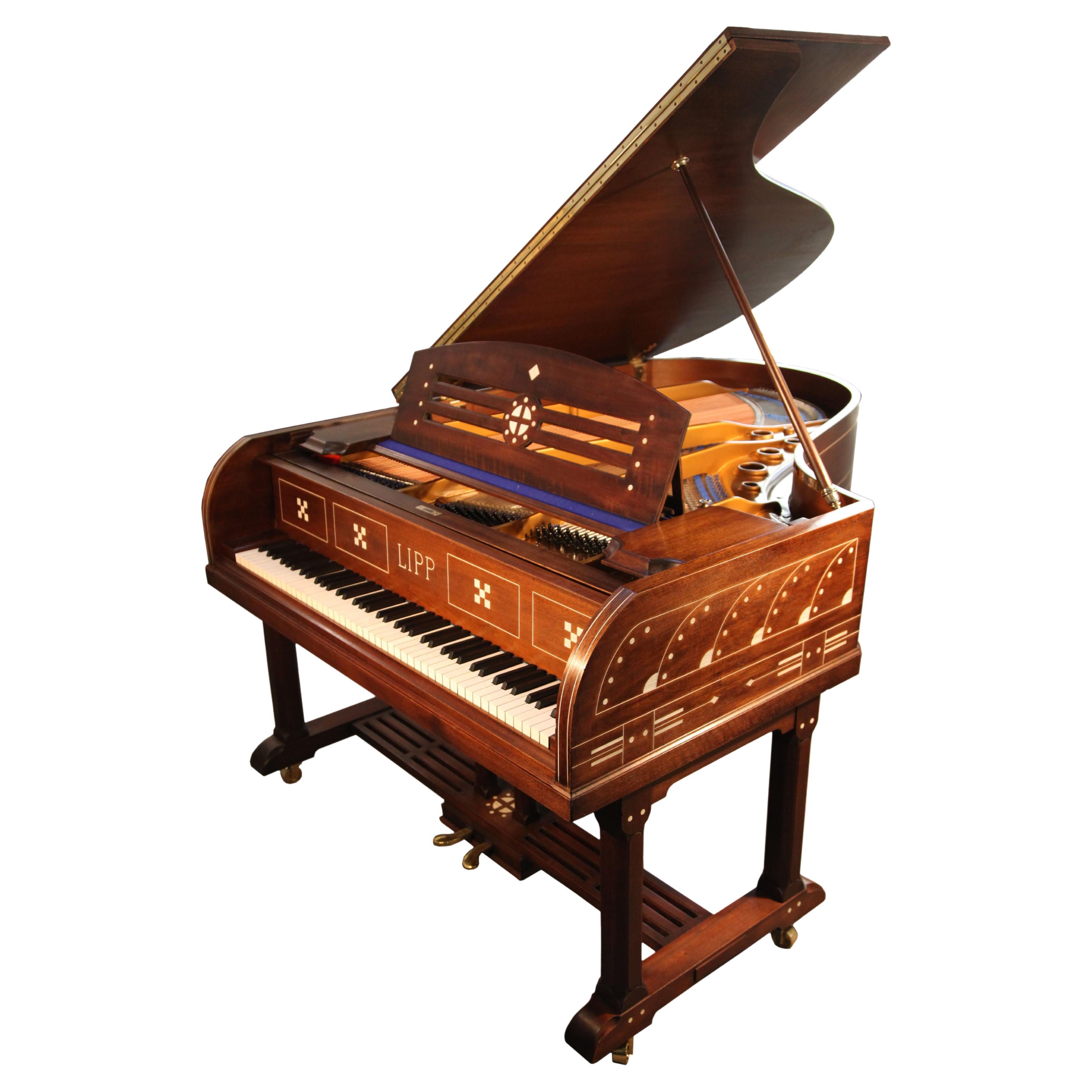 Arts and Crafts Style Lipp Grand Piano Inlaid Germanic Folklore Motifs