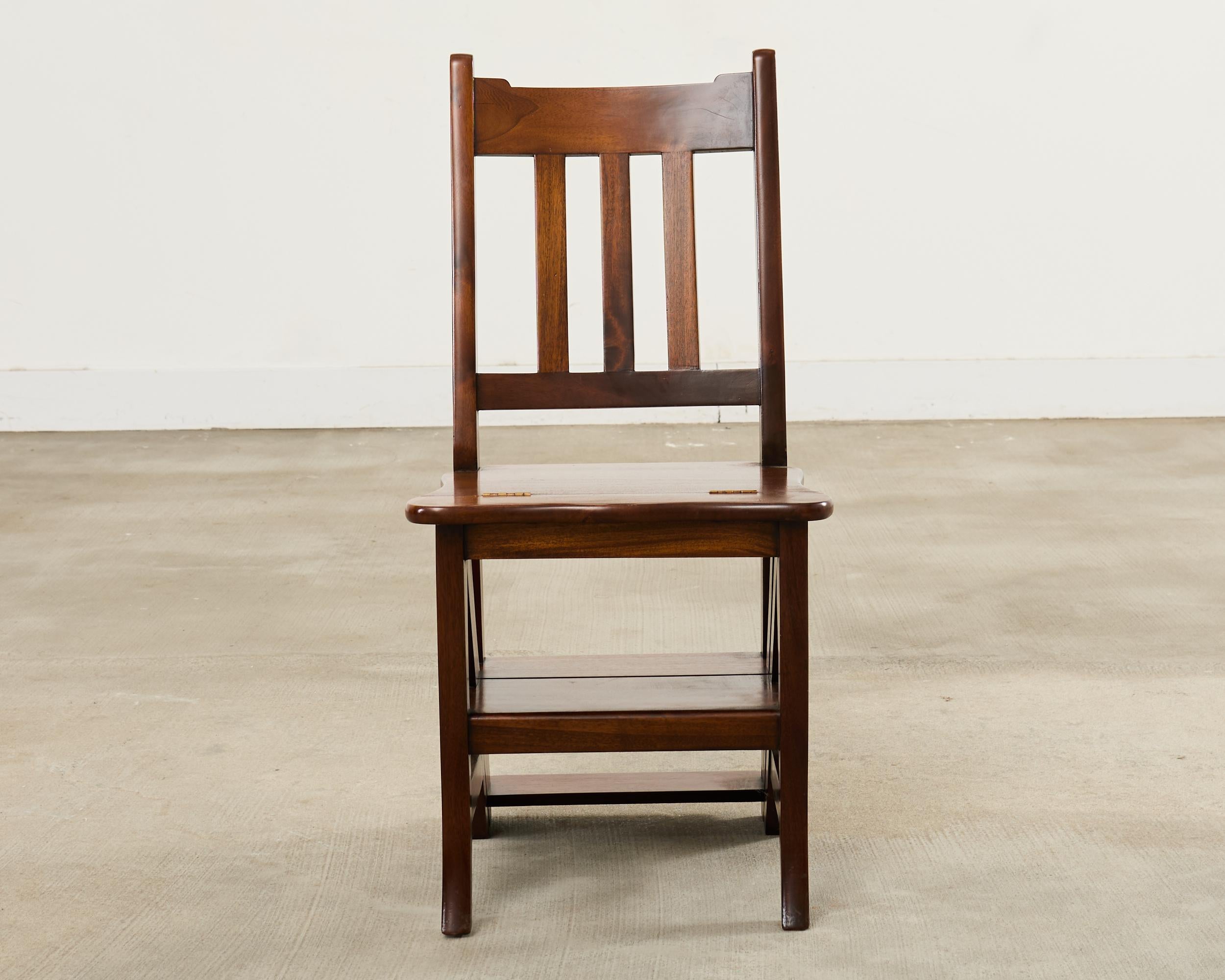Arts and Crafts Style Mahogany Metamorphic Library Chair For Sale 9