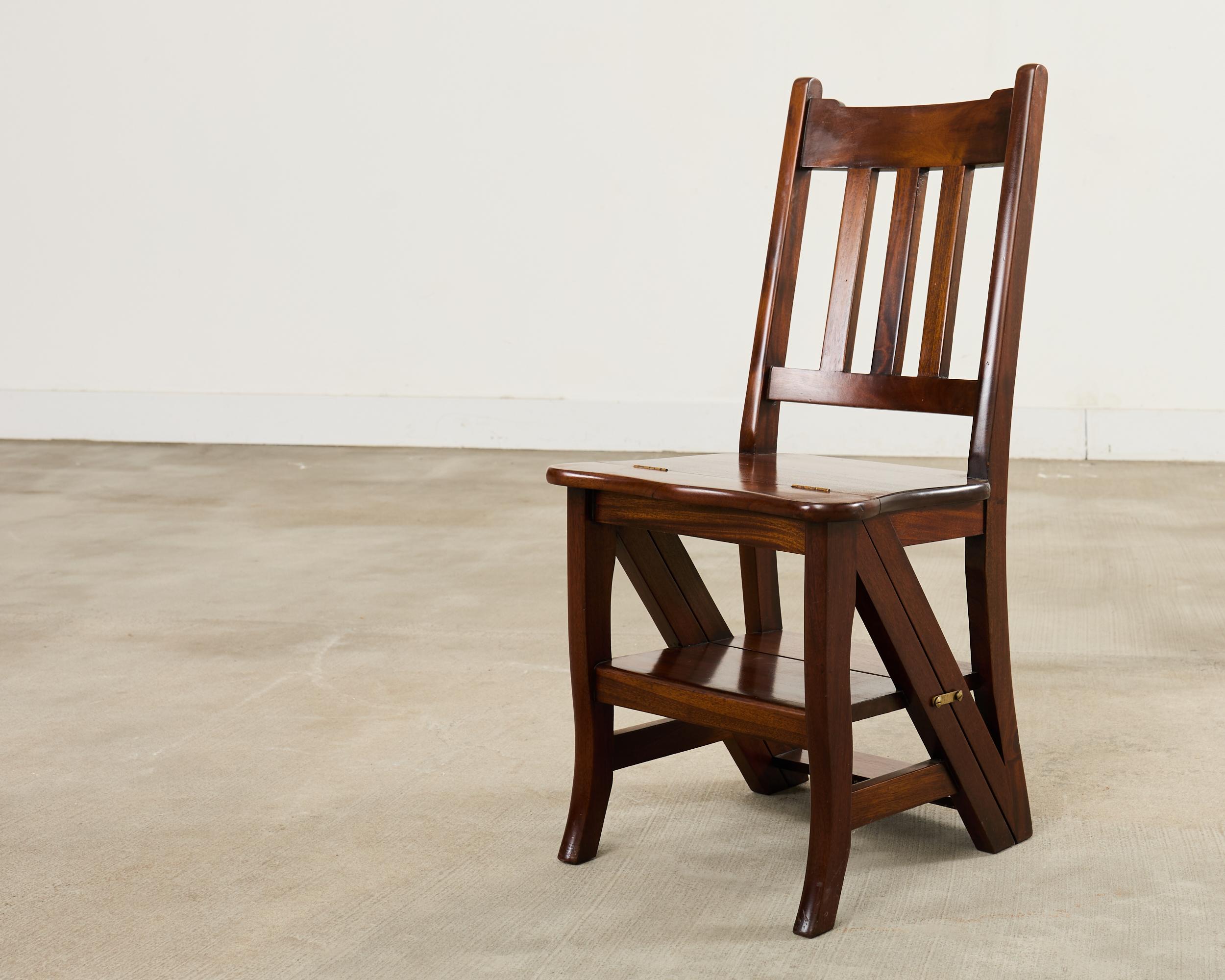 Arts and Crafts Style Mahogany Metamorphic Library Chair In Good Condition For Sale In Rio Vista, CA