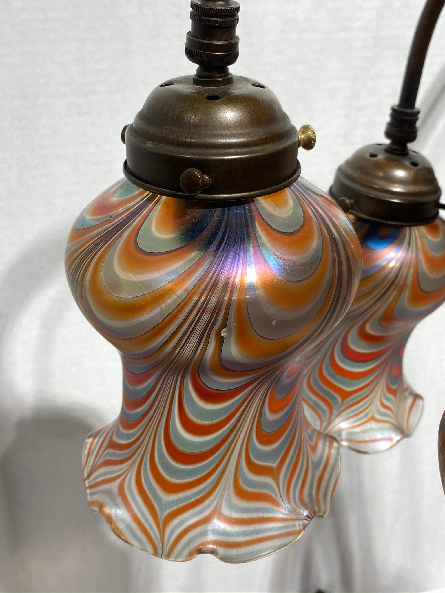 American Arts & Crafts Style Metal and Blown Glass Table Lamp