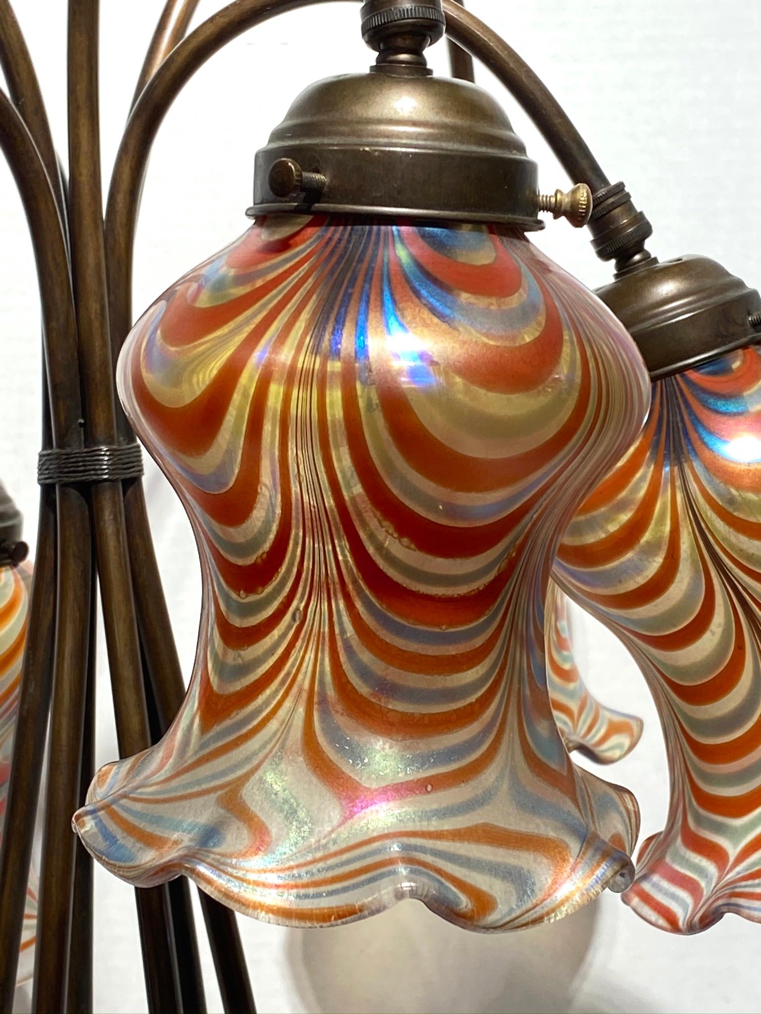 Patinated Arts & Crafts Style Metal and Blown Glass Table Lamp