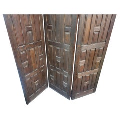 Arts and Crafts Style Oak Paneled Room Divider Three Panel Screen