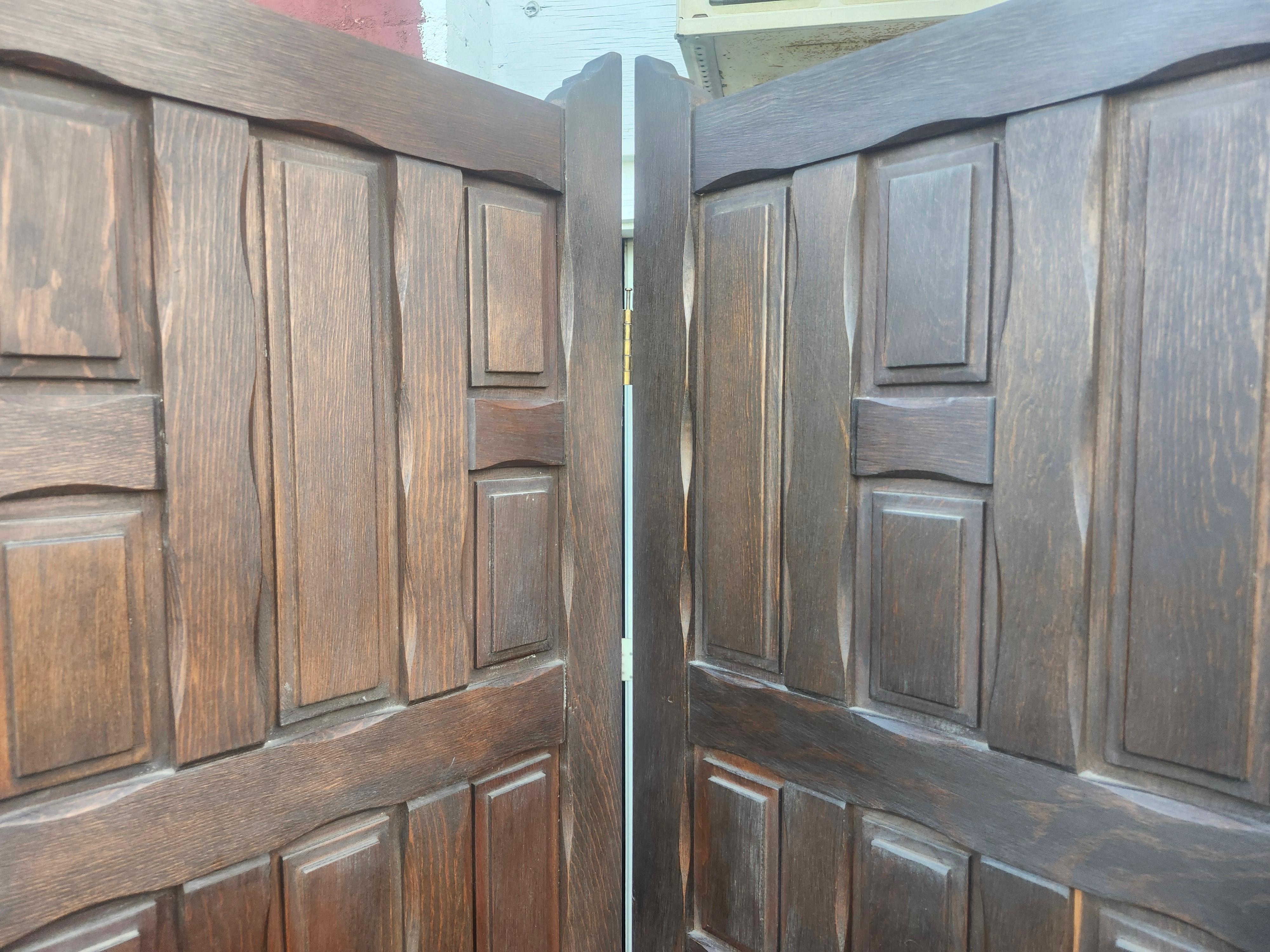 Hardwood Arts and Crafts Style Oak Paneled Room Divider Three Panel Screen For Sale
