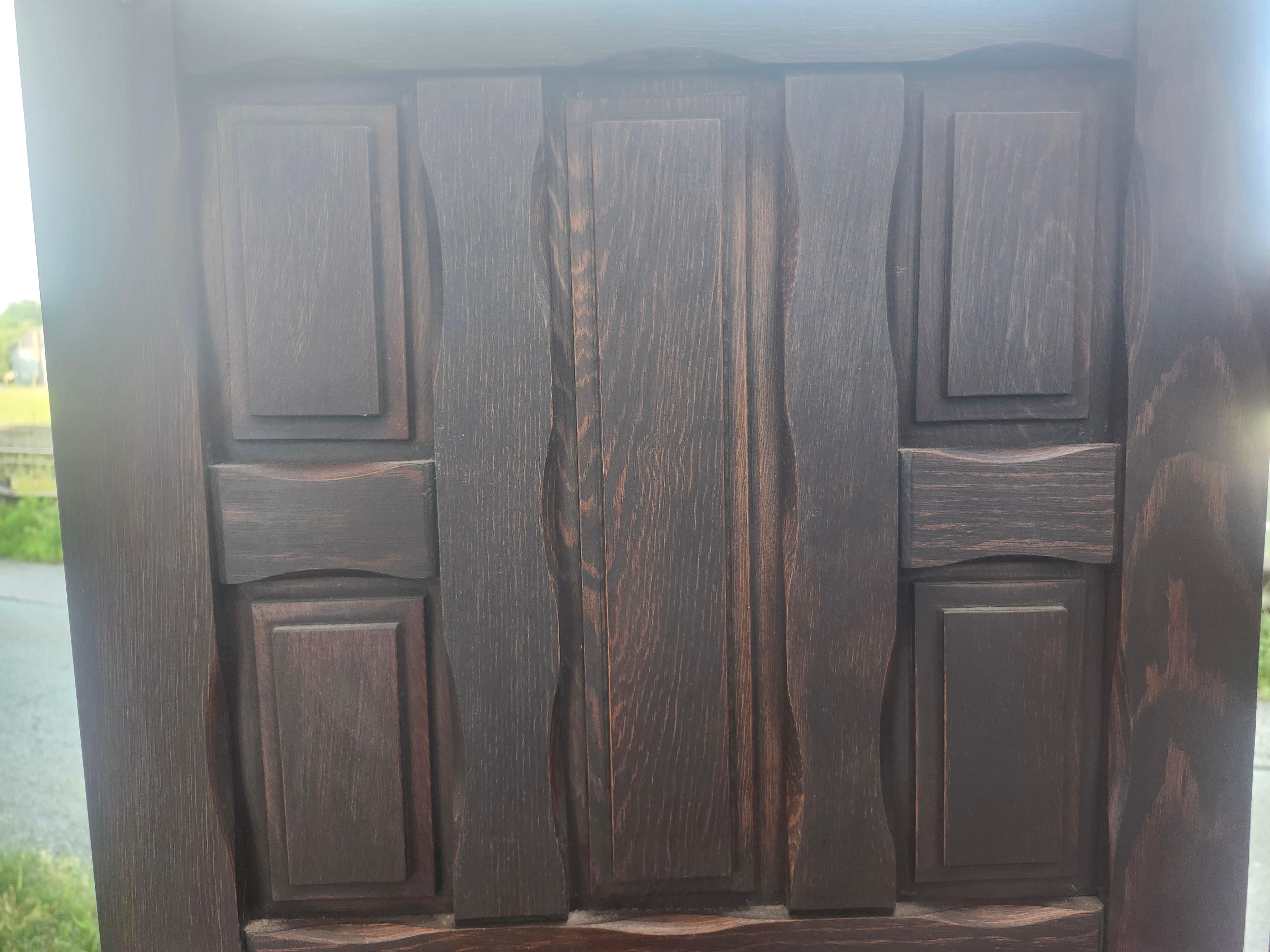Arts and Crafts Style Oak Paneled Room Divider Three Panel Screen For Sale 2