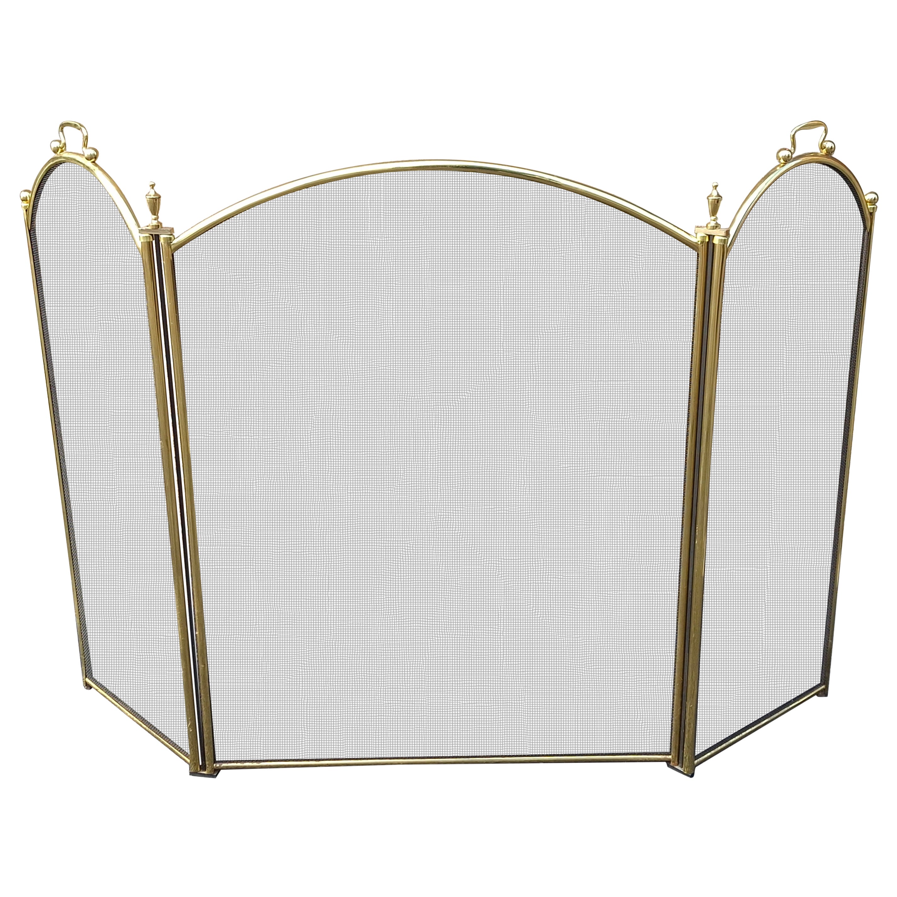 Arts and Crafts Style Wire Mesh and Brass Trifold Fire screen For Sale