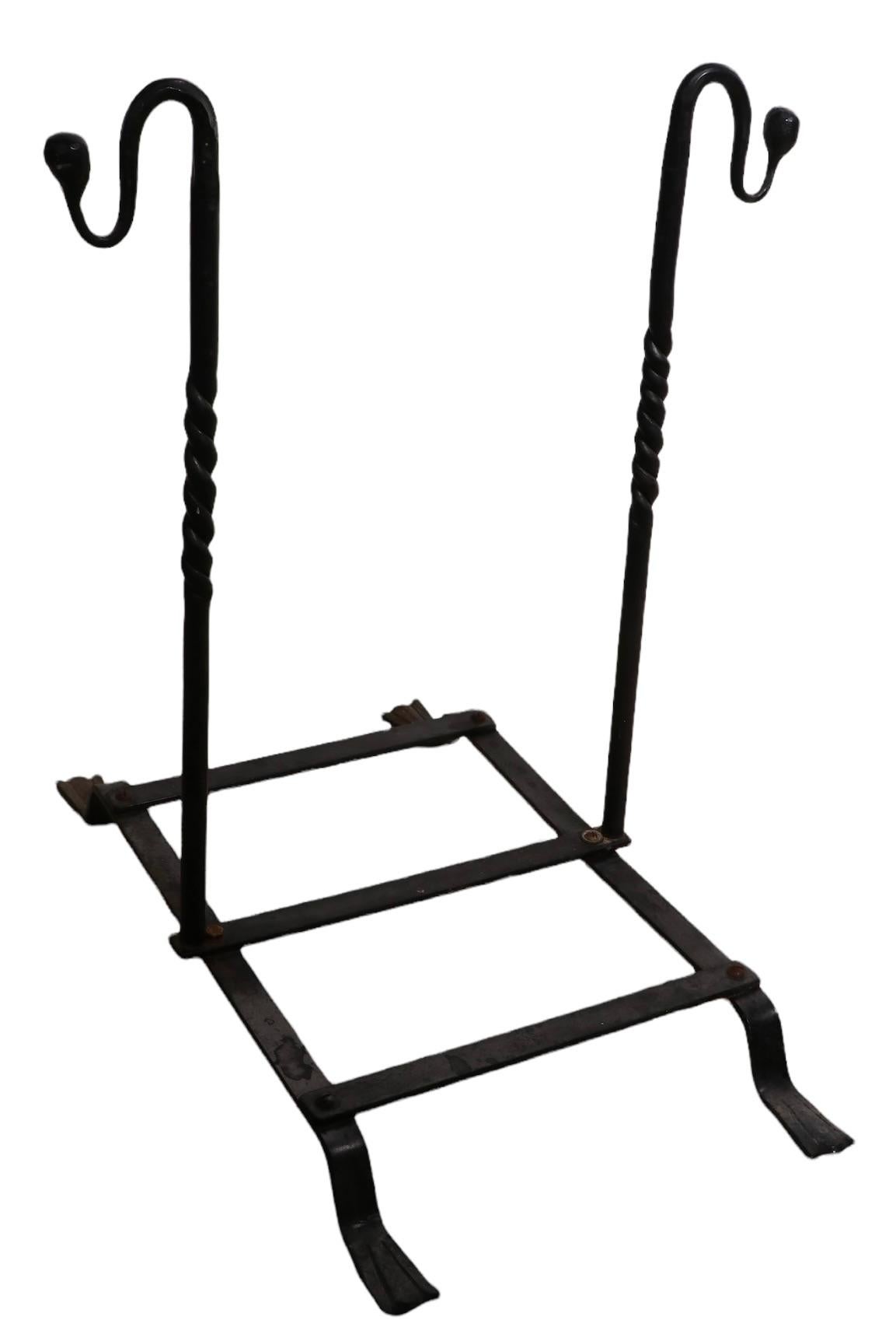 American Arts & Crafts Style Wrought Iron Fireplace Log Holder  For Sale