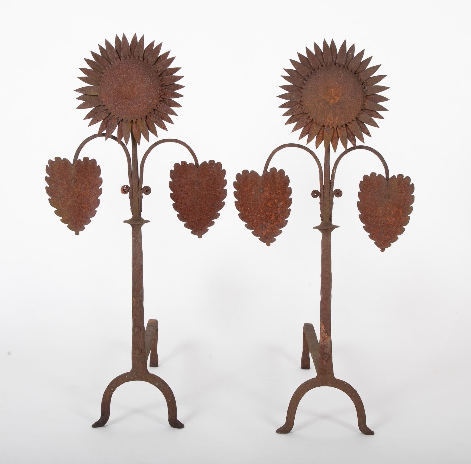 English Arts And Crafts Sunflower Form Andirons