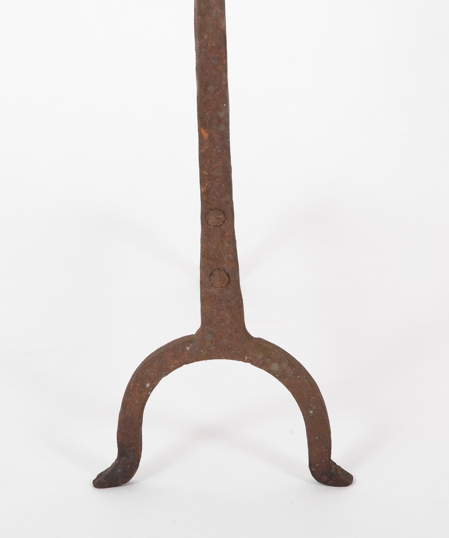 Arts And Crafts Sunflower Form Andirons In Good Condition In Stamford, CT