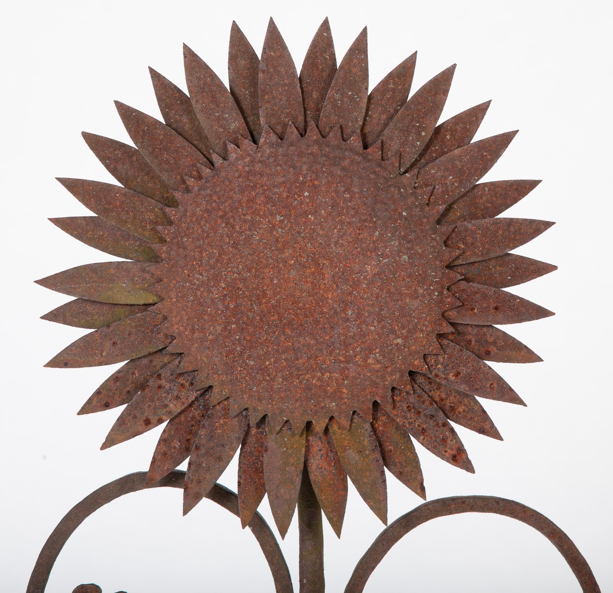 Wrought Iron Arts And Crafts Sunflower Form Andirons