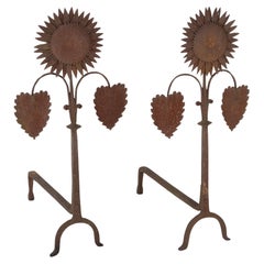 Arts And Crafts Sunflower Form Andirons