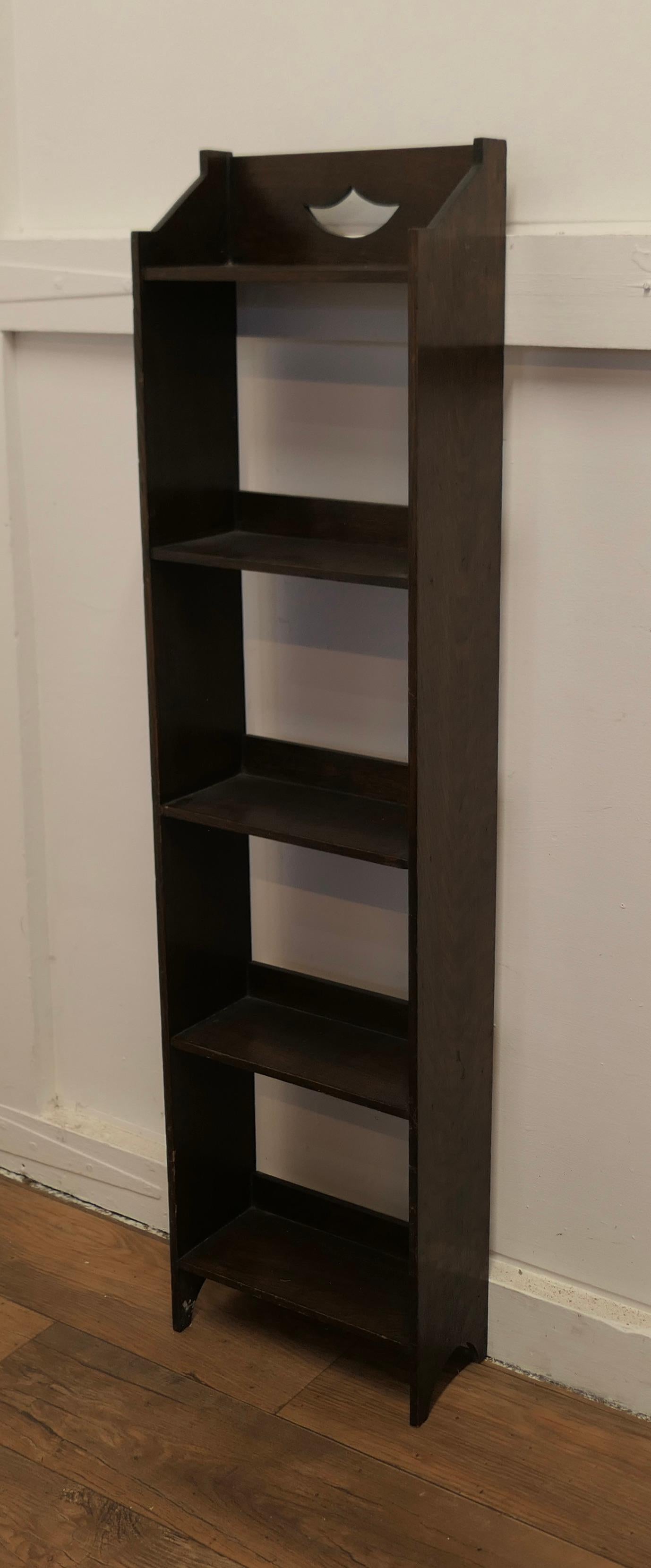 Arts and Crafts Tall Slim Open Front Oak Bookcase.    In Good Condition In Chillerton, Isle of Wight
