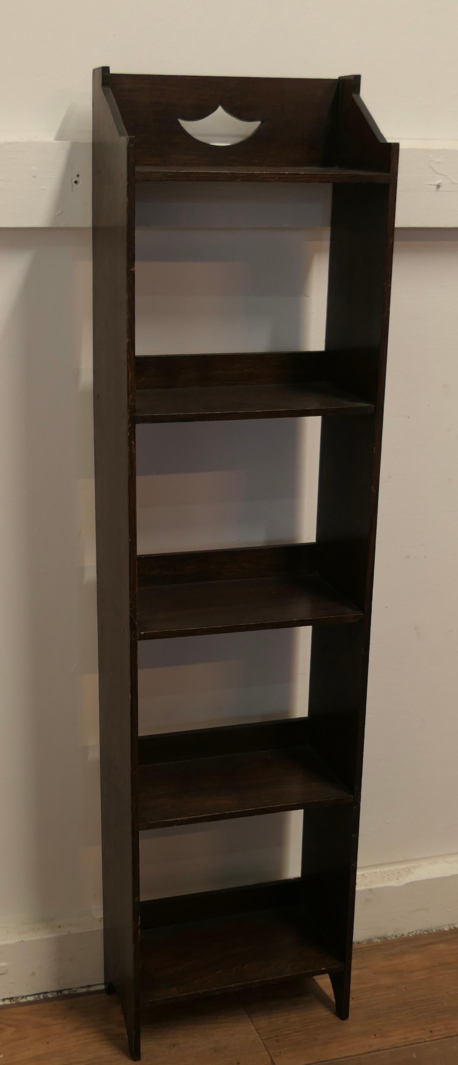Early 20th Century Arts and Crafts Tall Slim Open Front Oak Bookcase.   