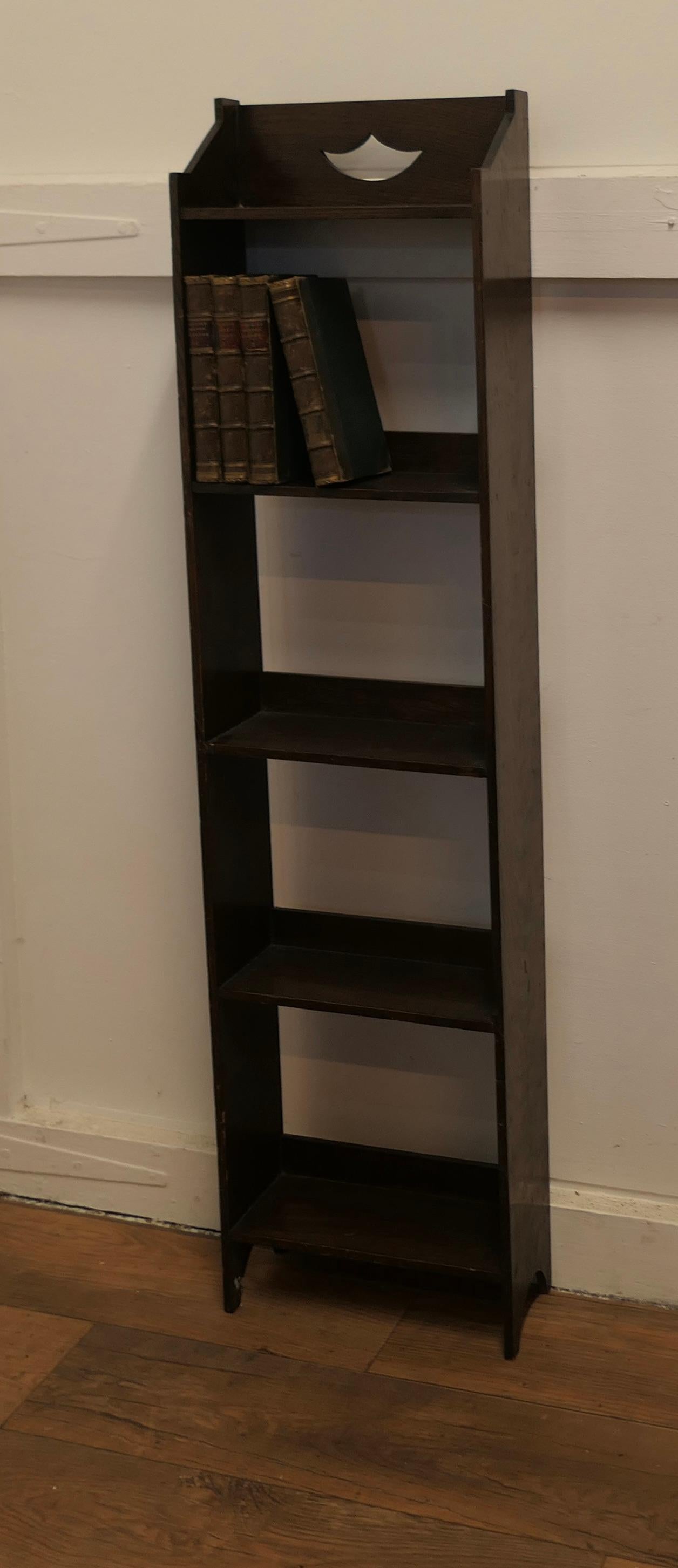 Arts and Crafts Tall Slim Open Front Oak Bookcase.    2