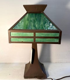 Arts and Crafts Tiffany Style Green Slag Lamp