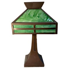 Arts and Crafts Tiffany Style Green Slag Lamp