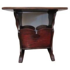 Arts and Crafts Trestle Side Table with Magazine Rack