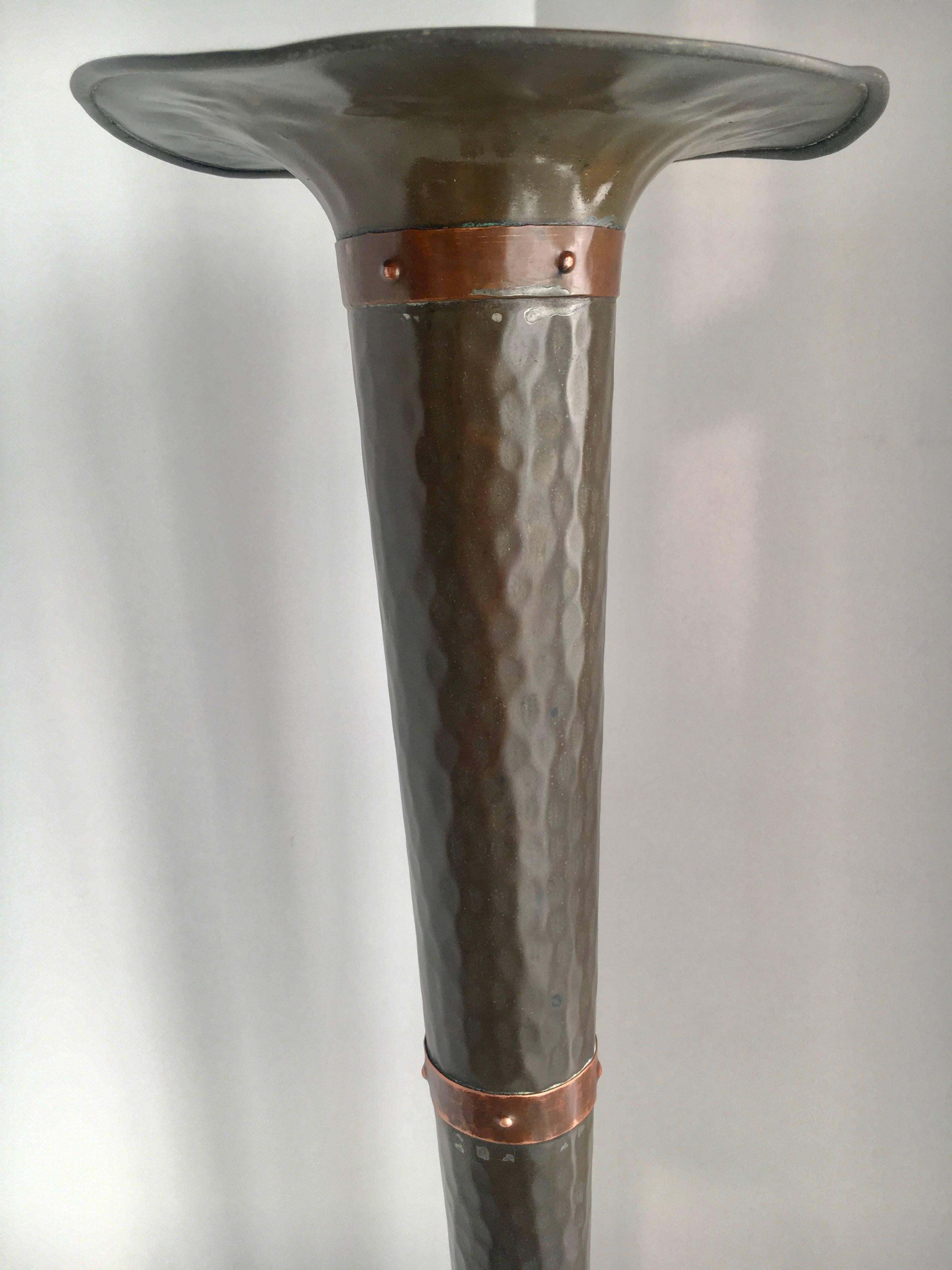 20th Century Arts and Crafts Trumpet Style Copper and Brass Vase