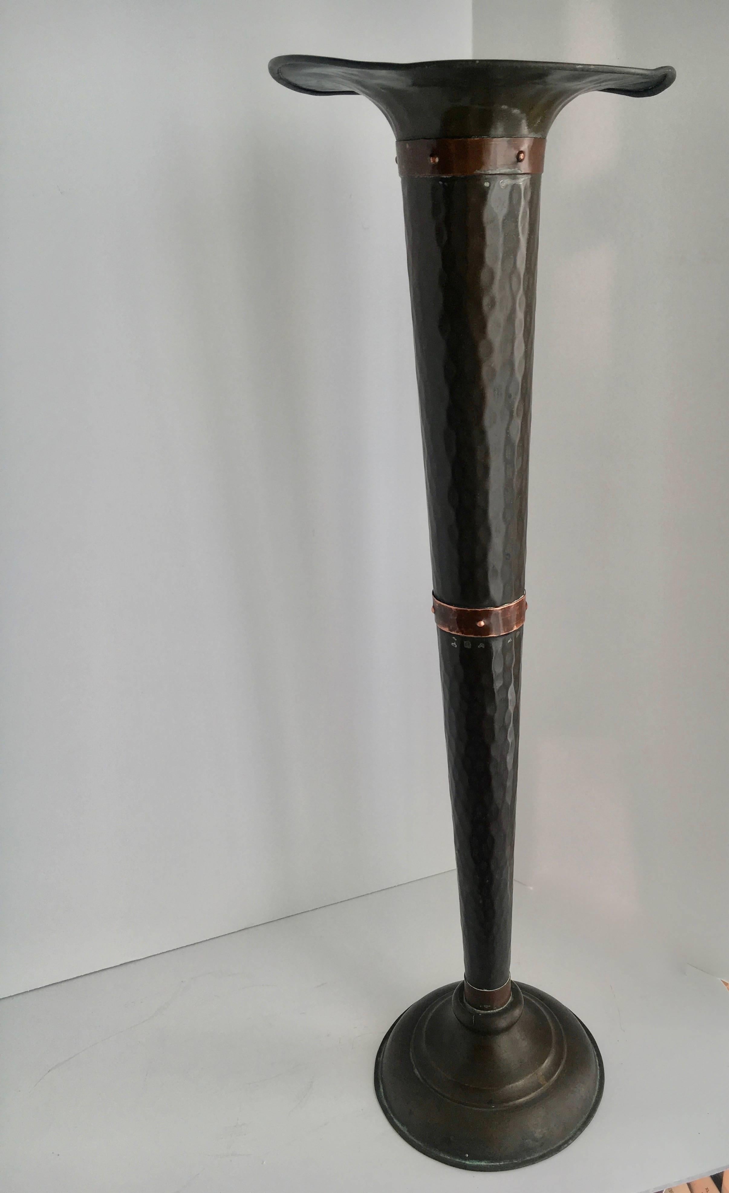 Arts and Crafts Trumpet Style Copper and Brass Vase 2