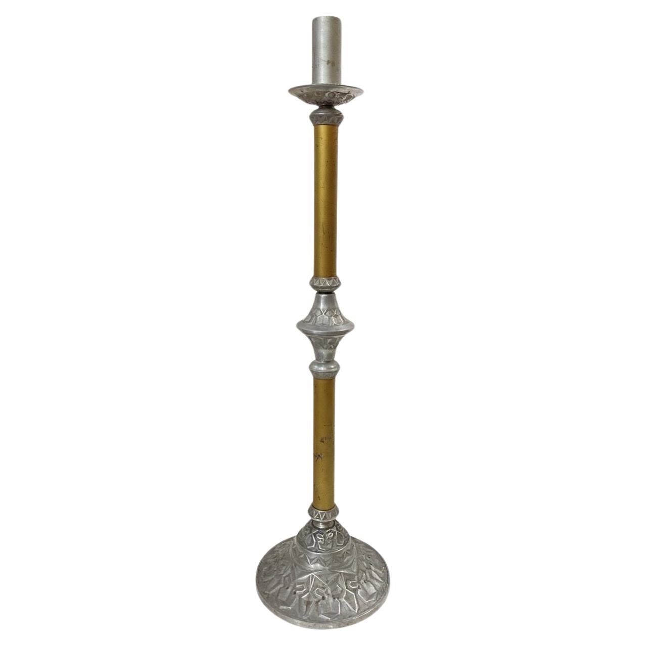 Arts and Crafts Two Tone Aluminum and Brass Art Deco Floor Standing Candelabra For Sale