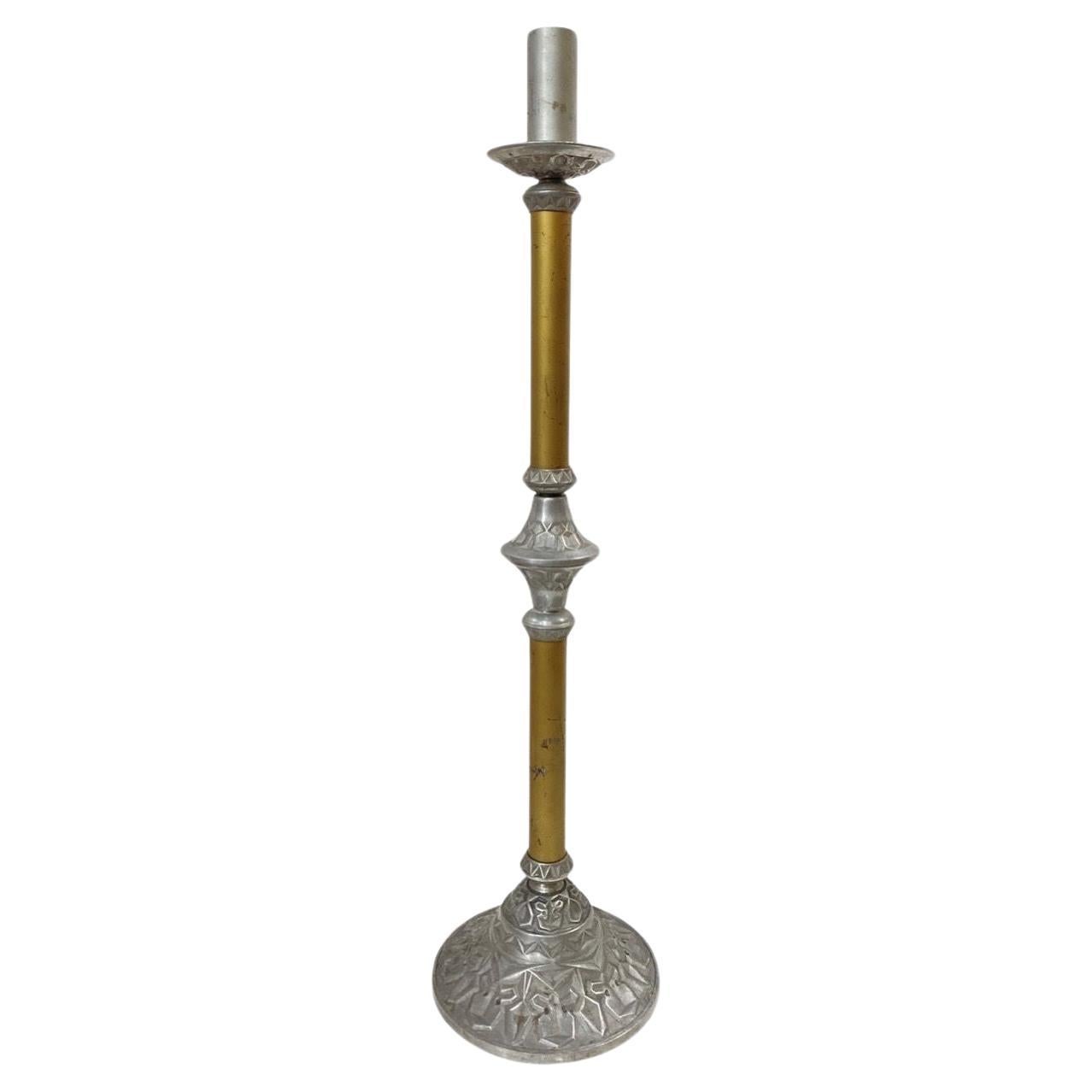 Candelabro da terra Art and Crafts in alluminio e ottone bicolore Art Deco