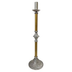 Antique Arts and Crafts Two Tone Aluminum and Brass Art Deco Floor Standing Candelabra