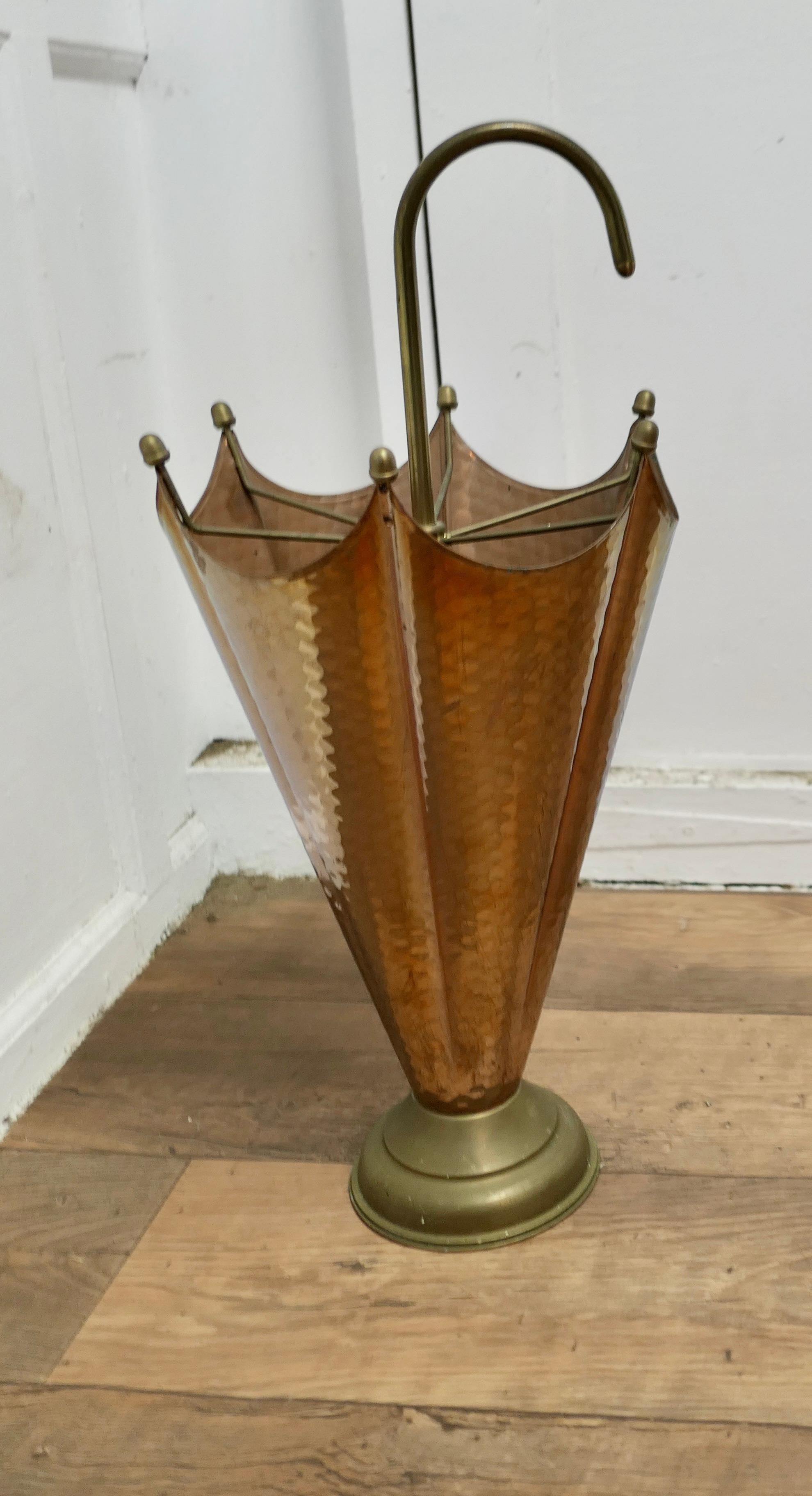 Arts and Crafts Umbrella Shaped Copper and Brass Umbrella Stand In Good Condition In Godshill, Isle of Wight