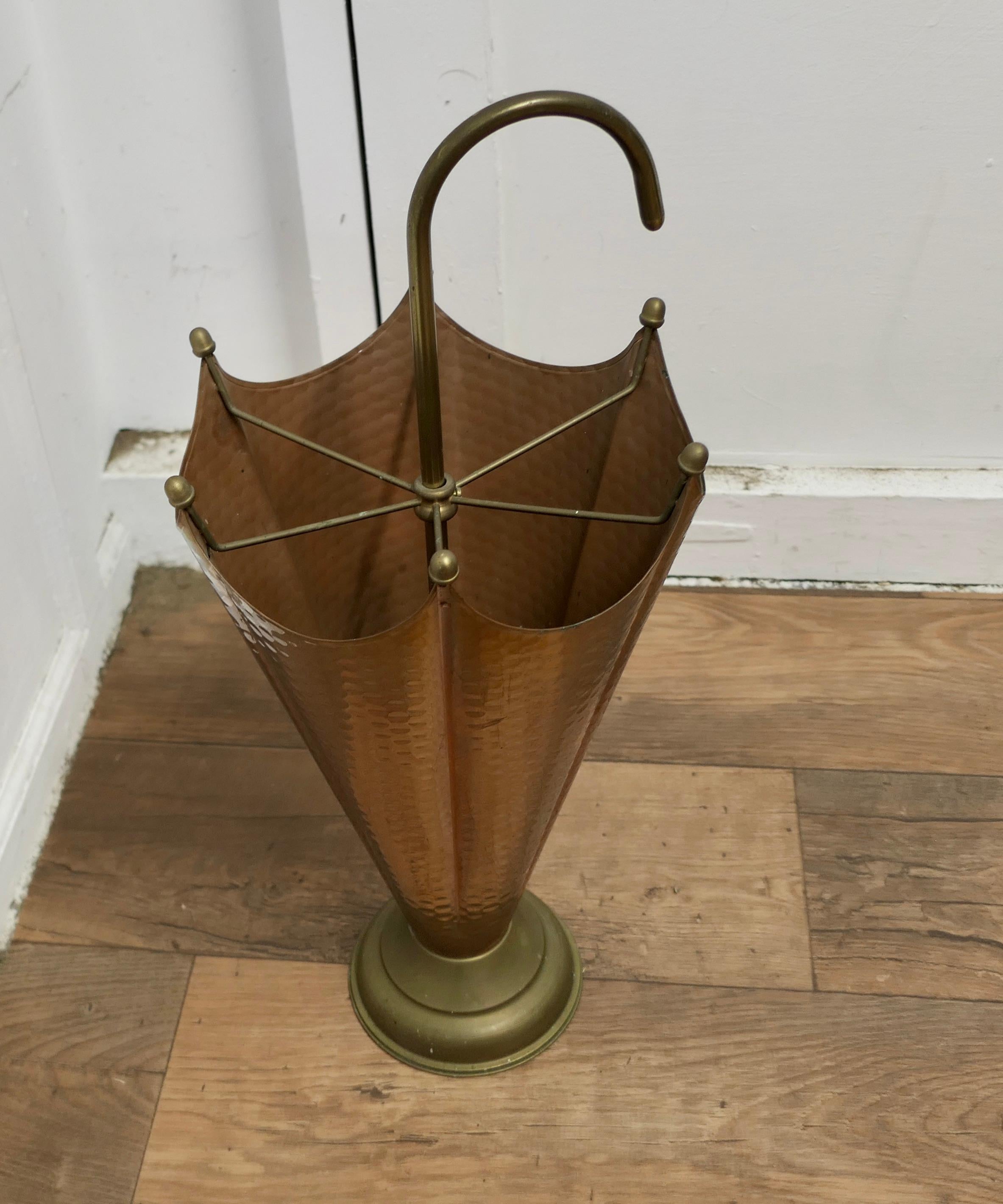 Early 20th Century Arts and Crafts Umbrella Shaped Copper and Brass Umbrella Stand