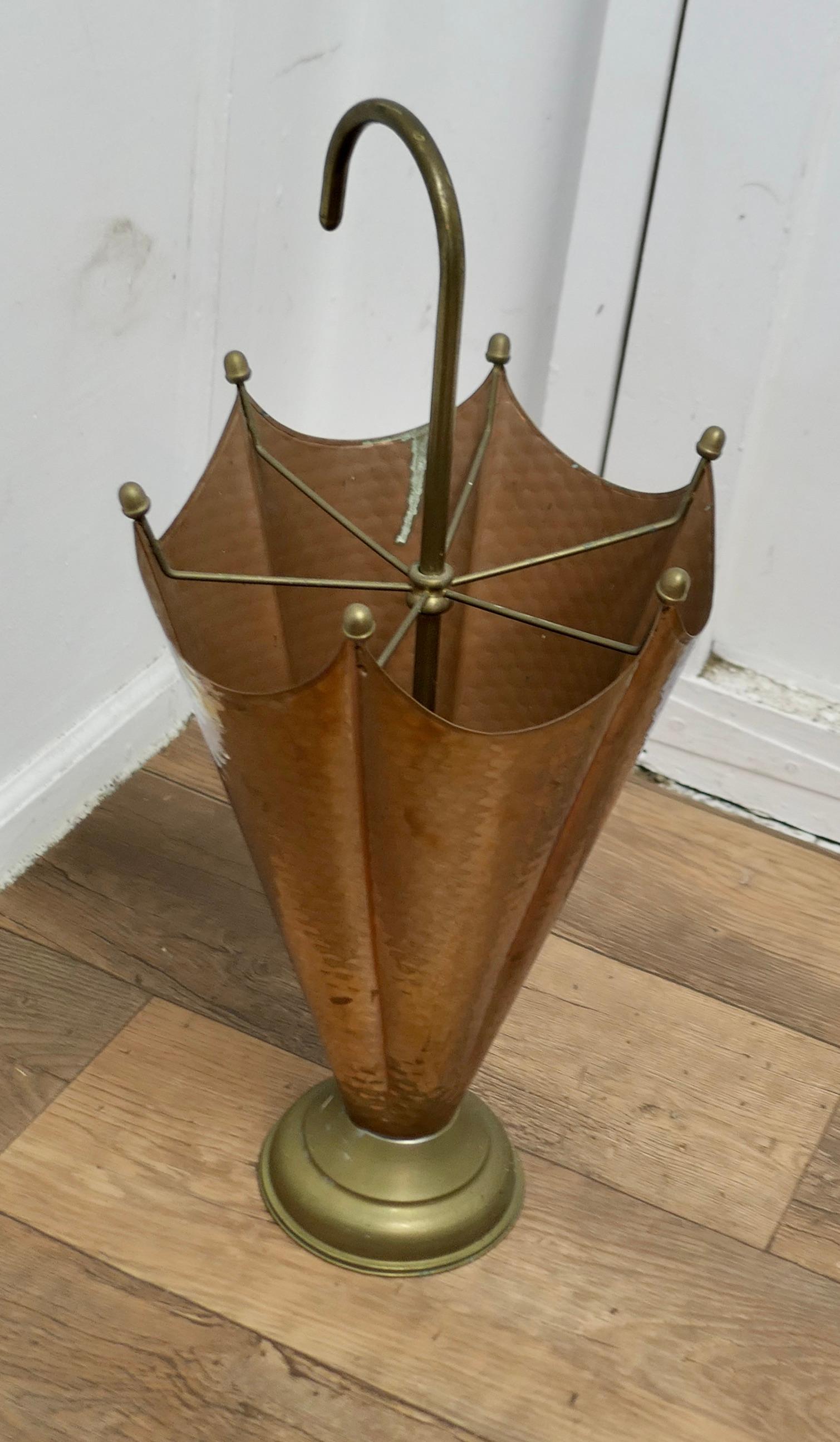 Arts and Crafts Umbrella Shaped Copper and Brass Umbrella Stand 1