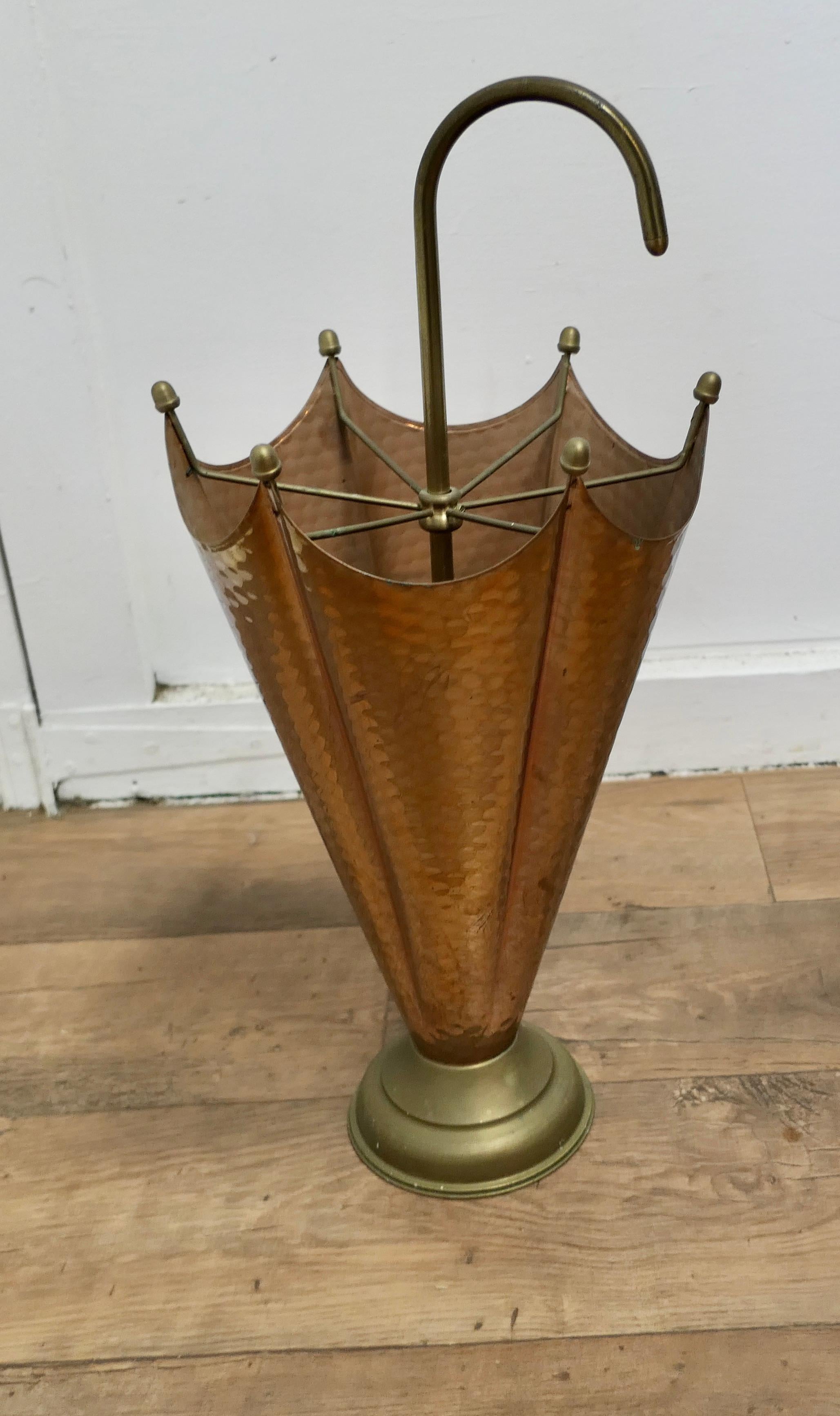Arts and Crafts Umbrella Shaped Copper and Brass Umbrella Stand 2