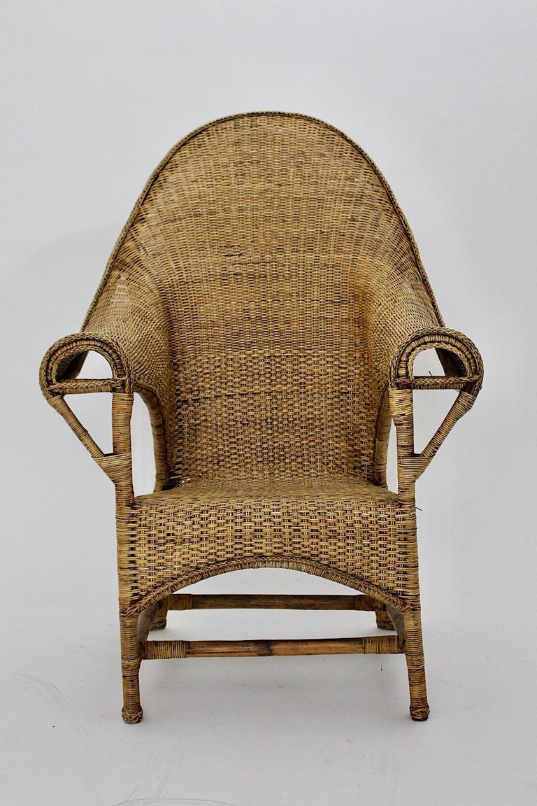 Arts and Crafts Arts & Crafts Vintage Wicker Rattan Armchair Dryad & Co Attributed circa 1910 UK For Sale