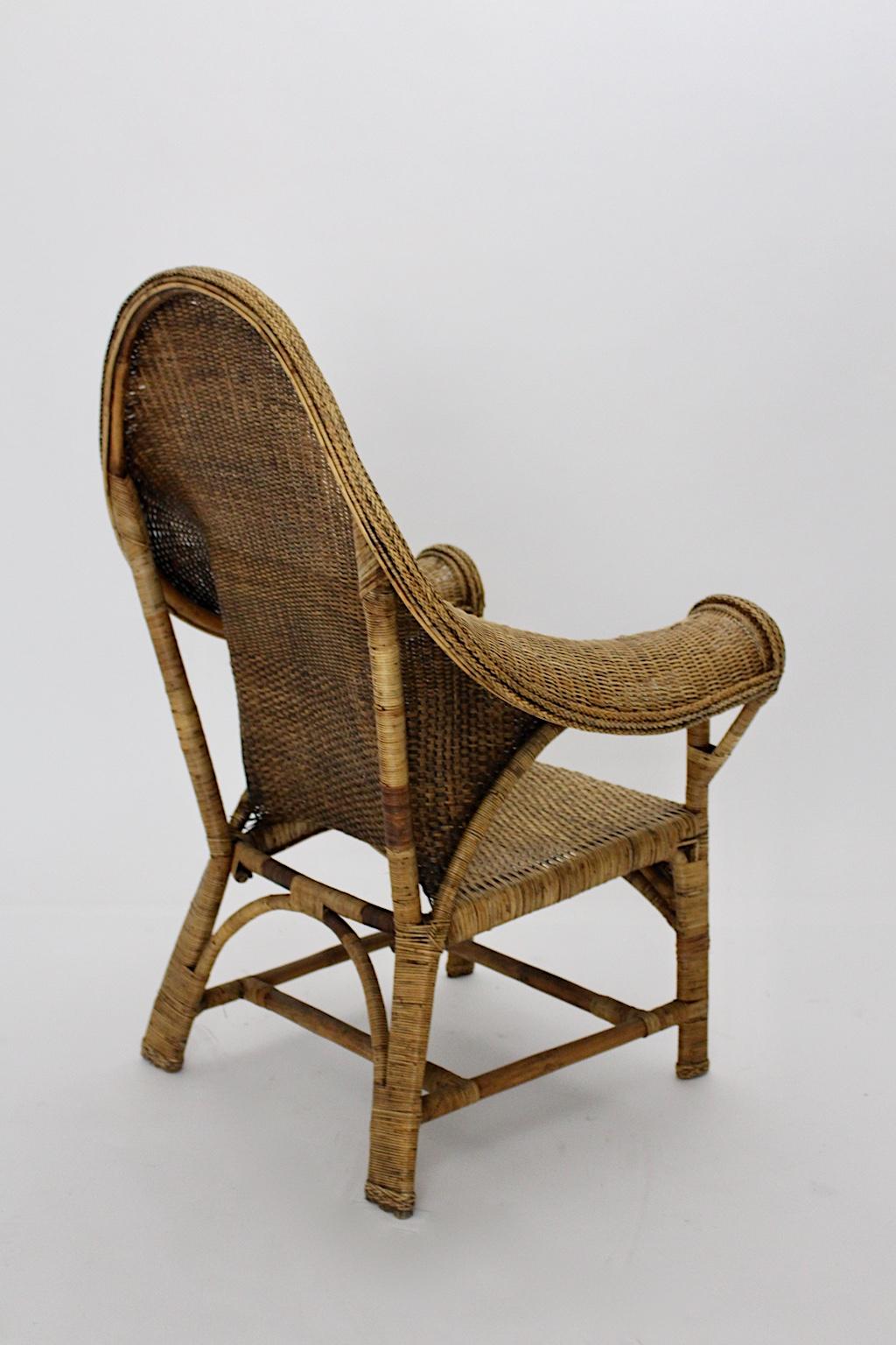 Arts and Crafts Organic Arts & Crafts Vintage Wicker Rattan Armchair Dryad and Co circa 1910 UK For Sale