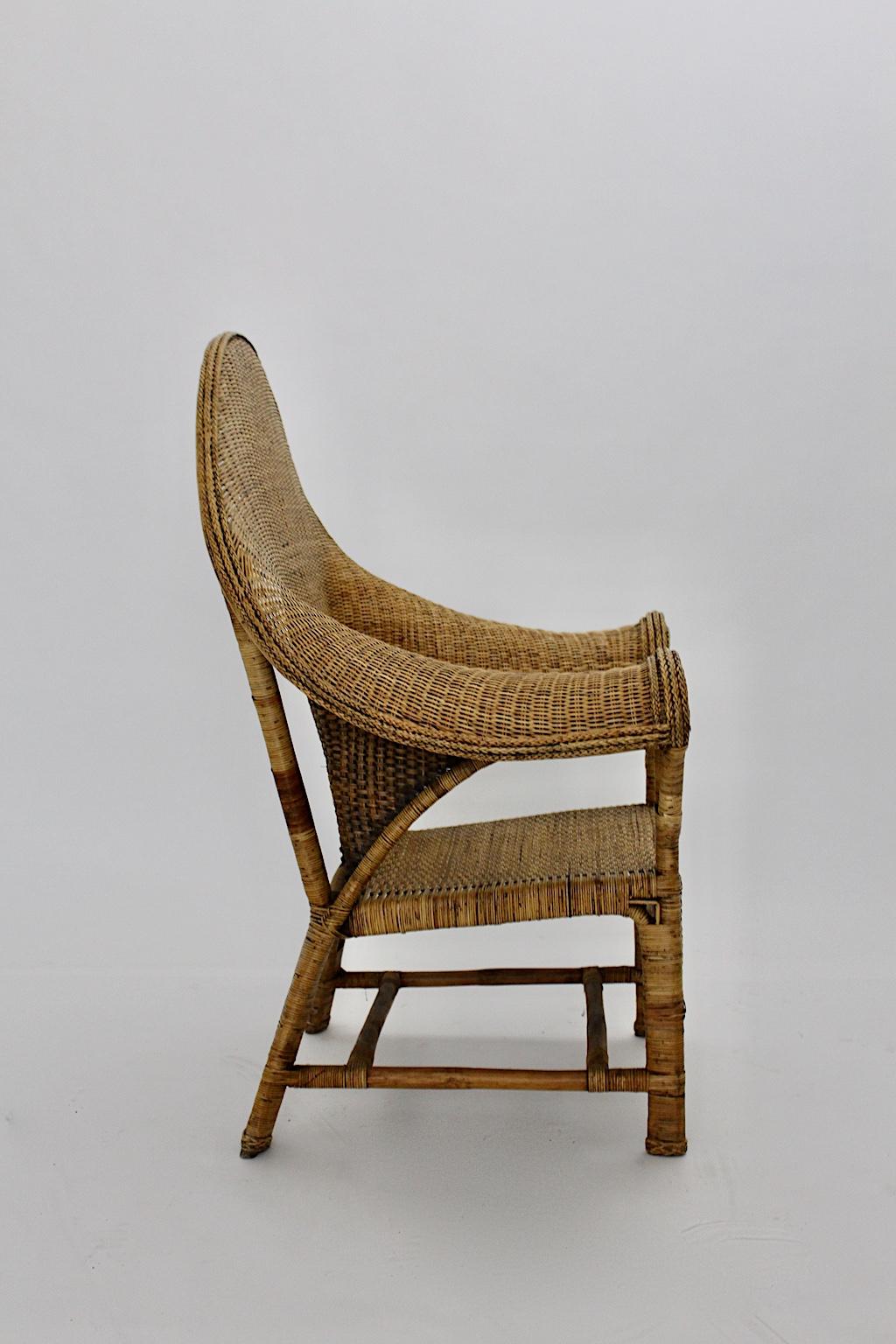 British Organic Arts & Crafts Vintage Wicker Rattan Armchair Dryad and Co circa 1910 UK For Sale