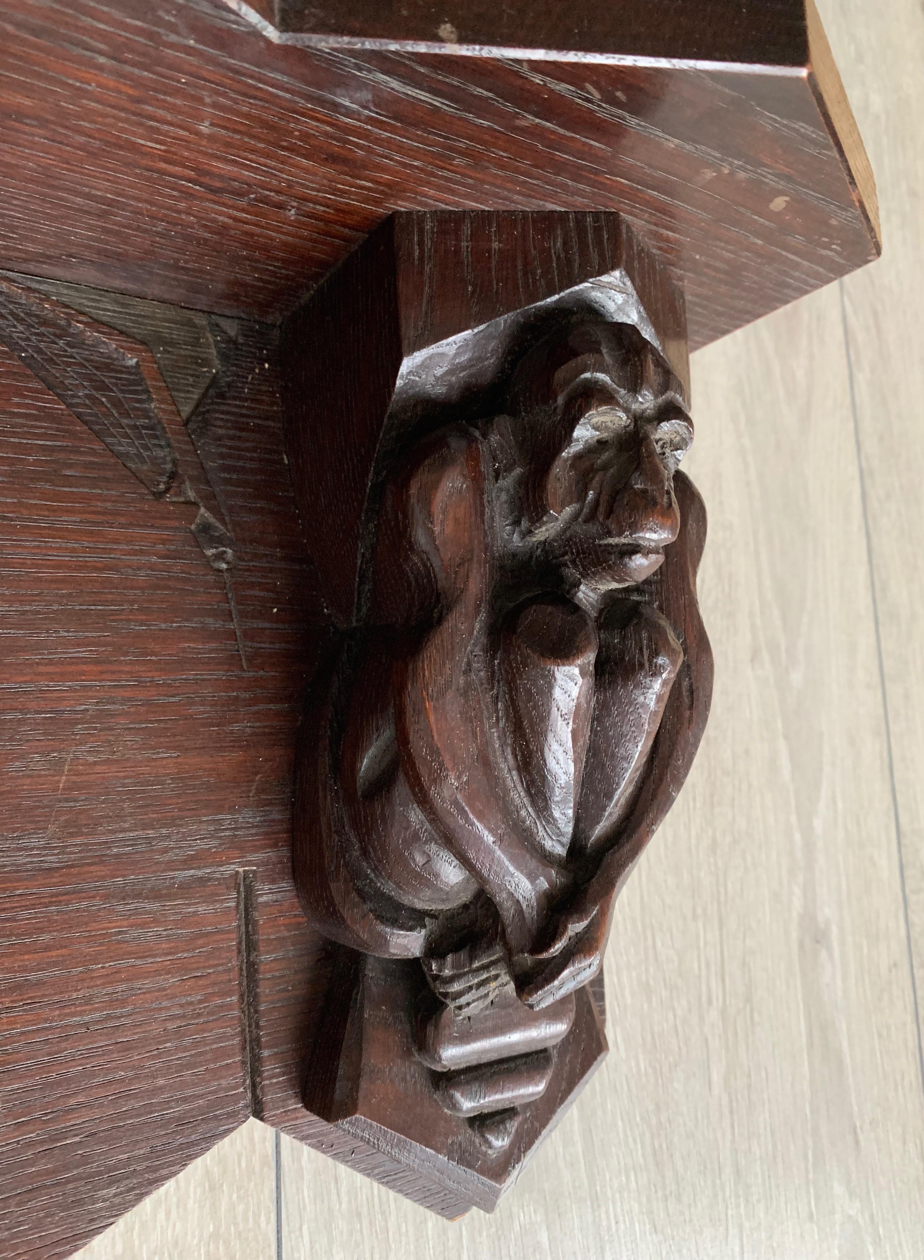 Dutch Arts & Crafts Wall Coat Rack w. Carved Monkey & Stylized Birds Sculptures For Sale 9