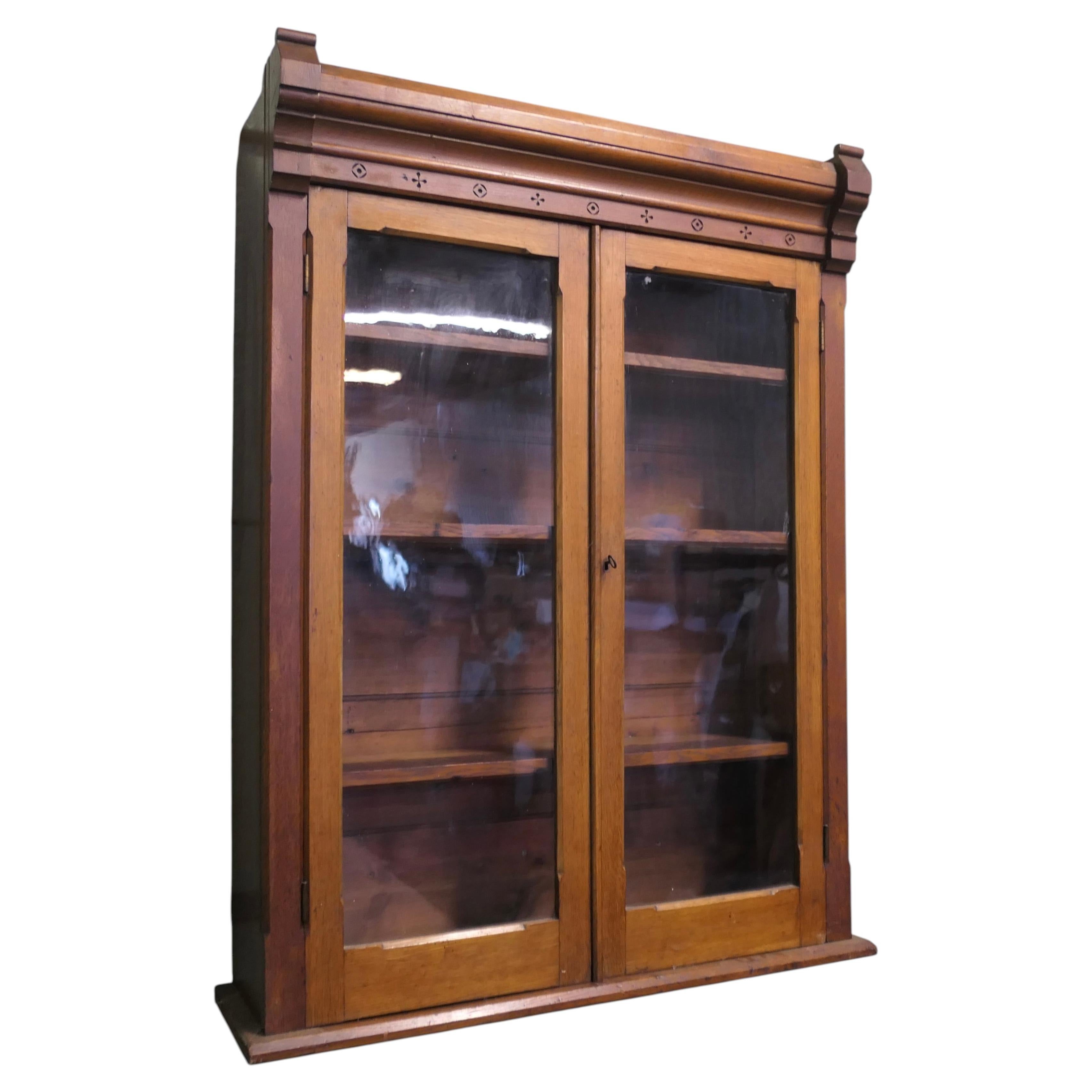 Arts and Crafts Wall Hanging Glazed Cupboard, Bookcase