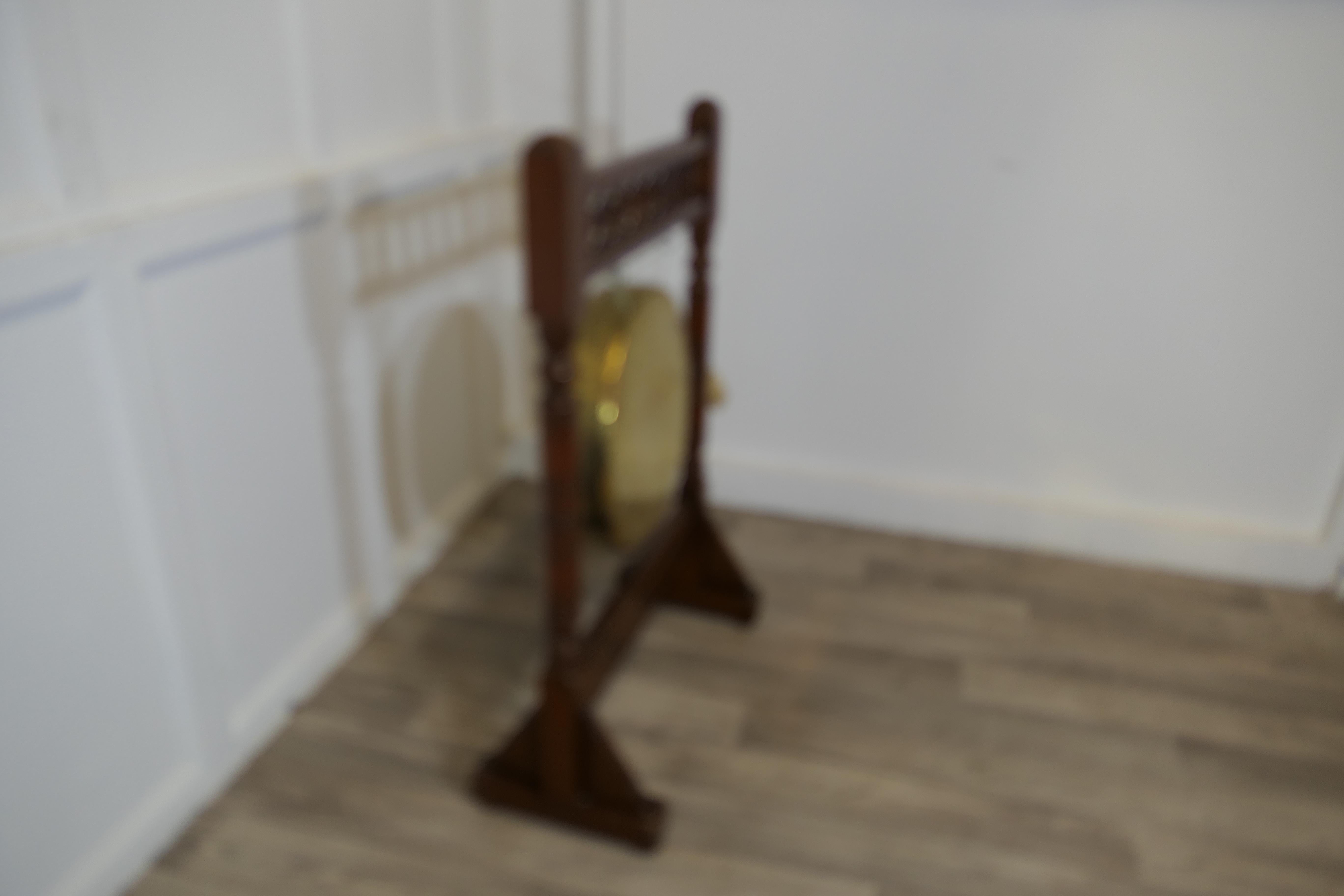 19th Century Arts and Crafts Walnut Dinner Gong   This is a large hall piece the Brass Gong For Sale