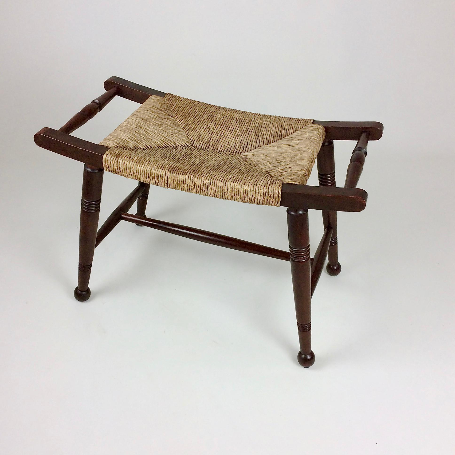 Arts & Crafts Wood and Straw Stool, Early 20th Century, United Kingdom For Sale 6