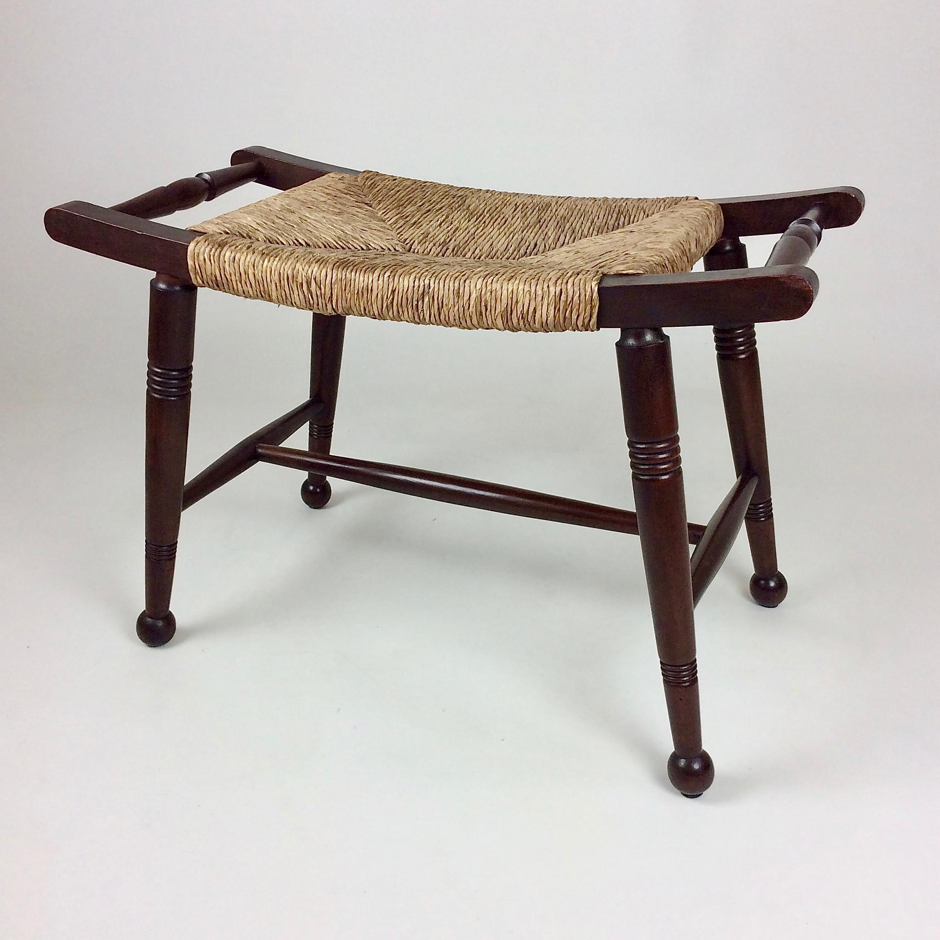 Arts and Crafts Arts & Crafts Wood and Straw Stool, Early 20th Century, United Kingdom For Sale