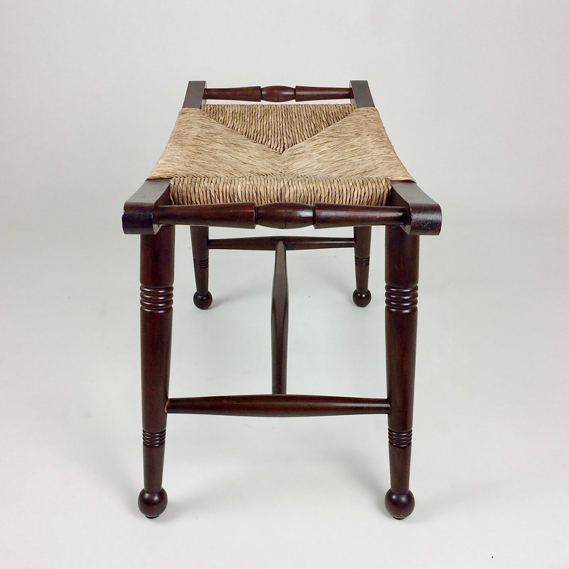Turned Arts & Crafts Wood and Straw Stool, Early 20th Century, United Kingdom For Sale