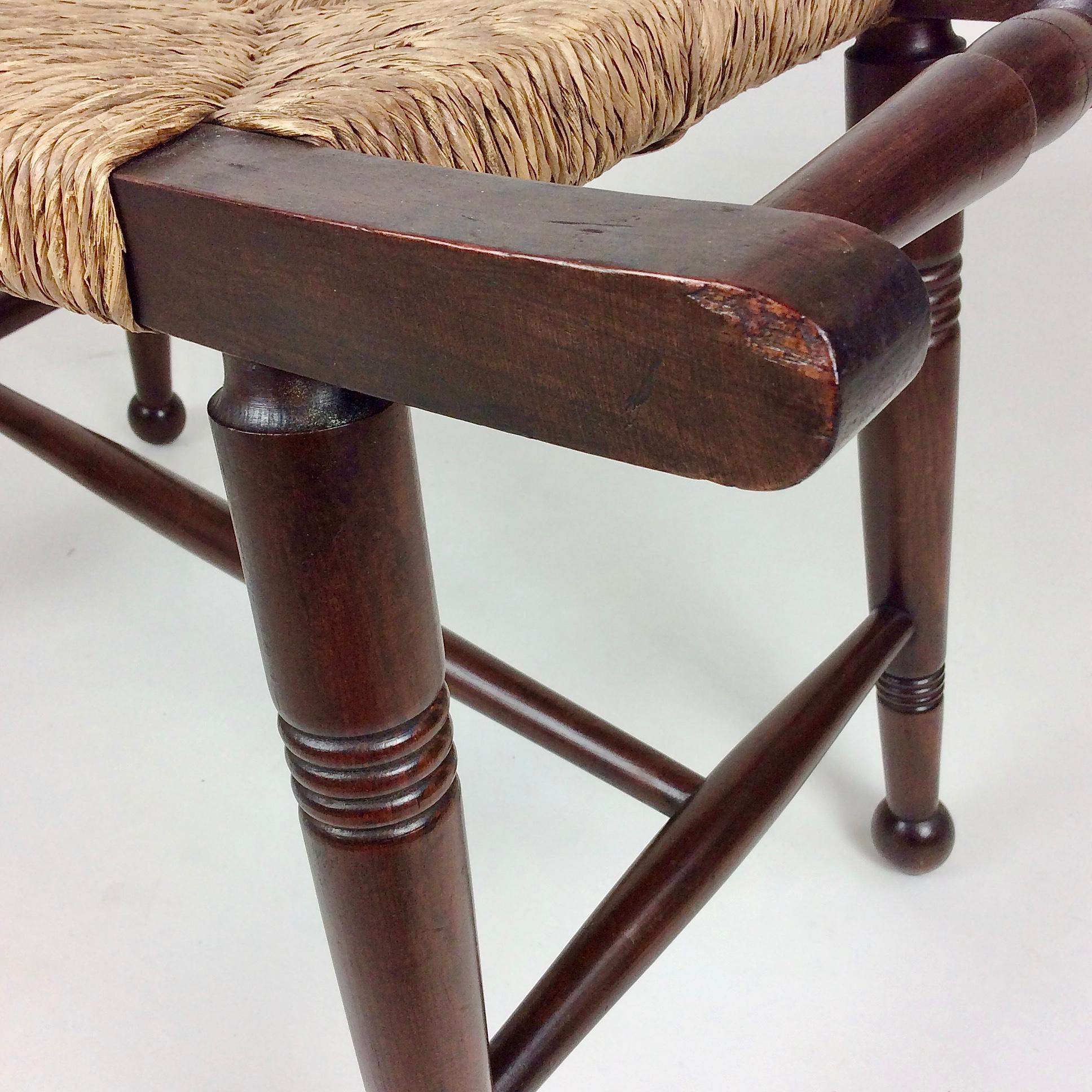 Arts & Crafts Wood and Straw Stool, Early 20th Century, United Kingdom For Sale 1