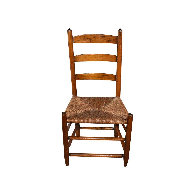 Arts and Crafts Arts & Crafts Wood Ladder Chairs with Woven Seats, a Pair