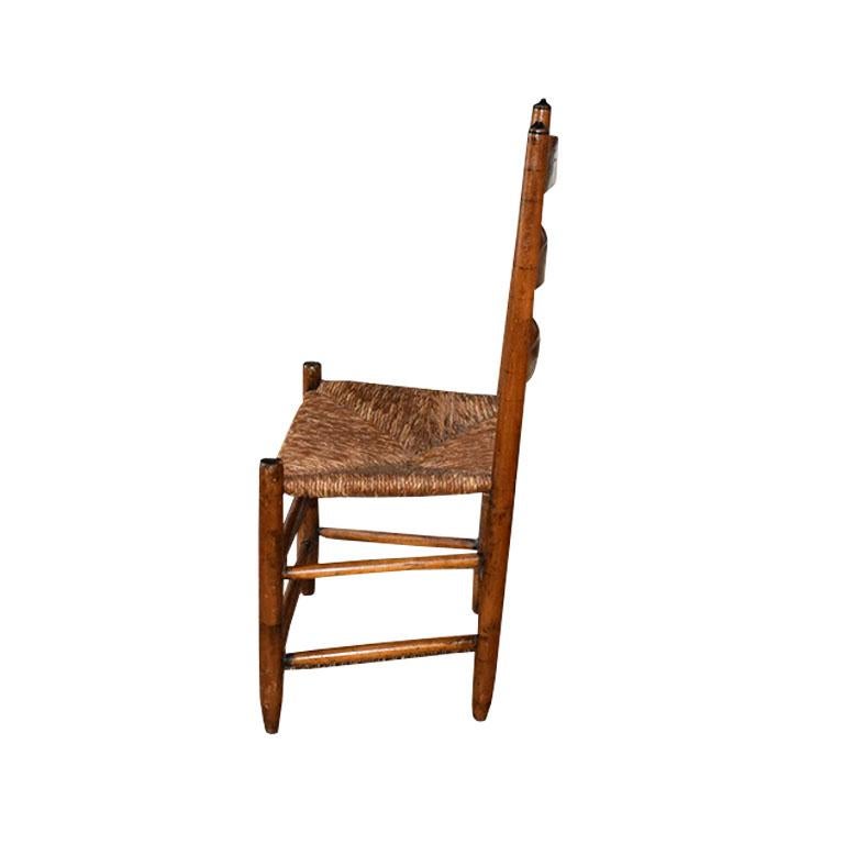American Arts & Crafts Wood Ladder Chairs with Woven Seats, a Pair