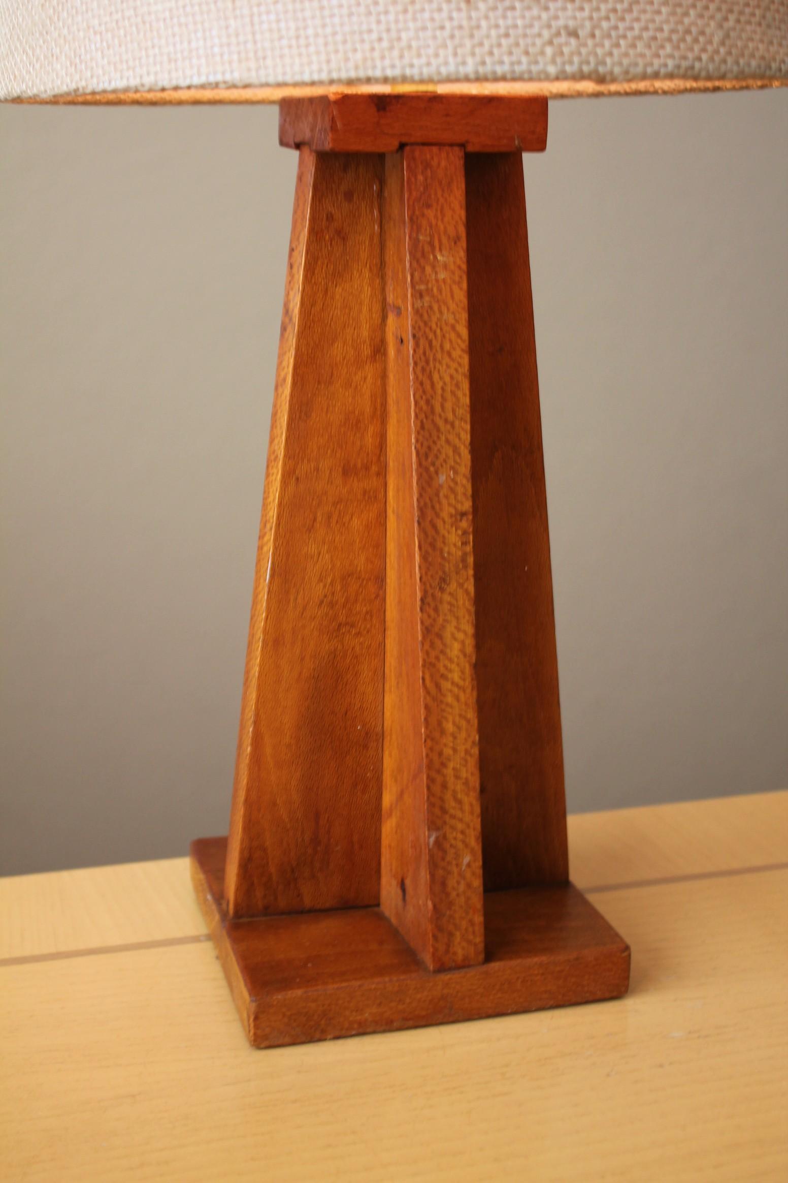 Arts and Crafts Wood Lamp Handcrafted 1950 Mid Century