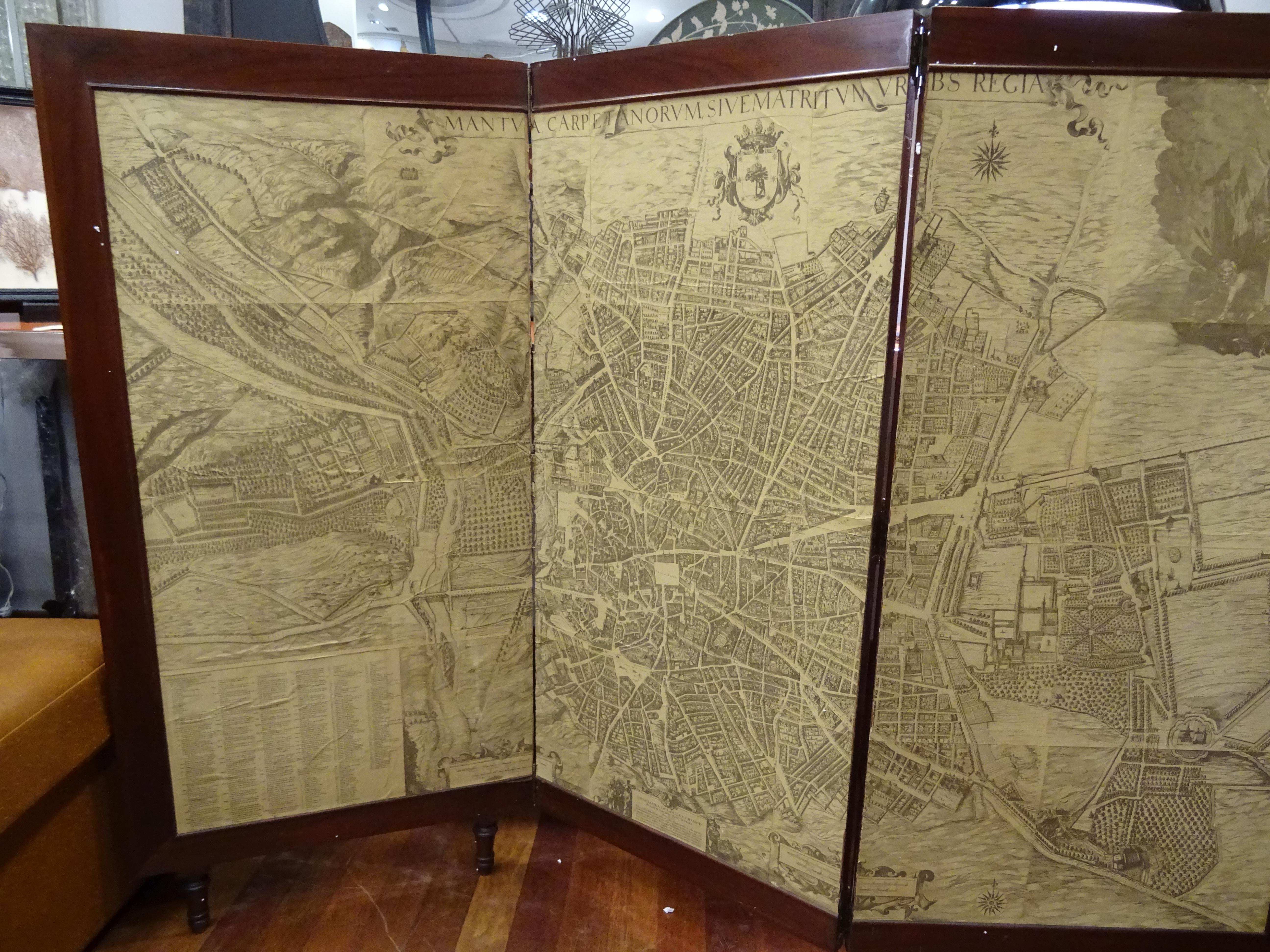 Arts and Crafts Arts & Crafts Wooden Screen with Madrid Map Engraving