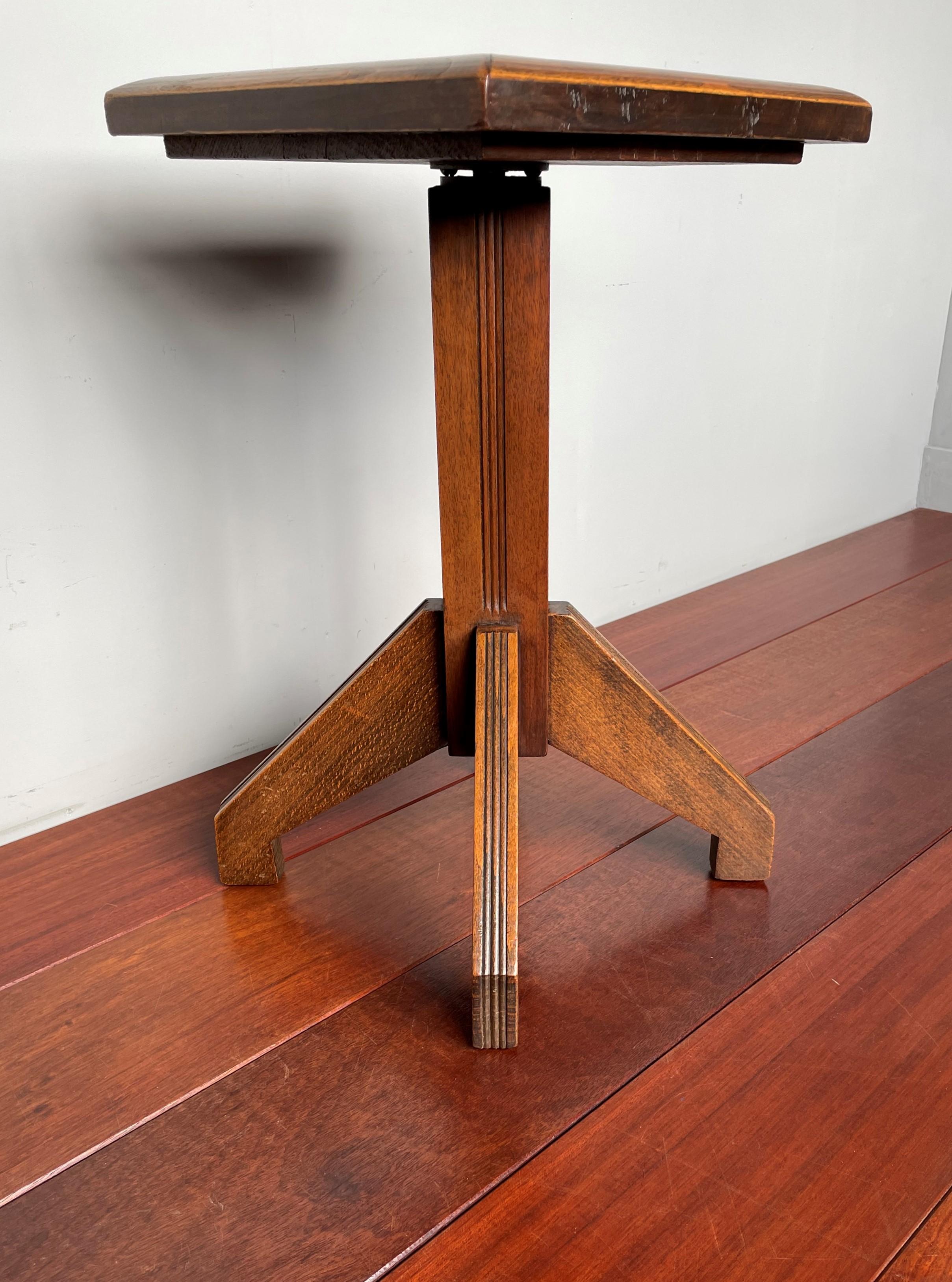 Arts & Crafts Wooden with Leather Inlay Height Adjustable Stool or Piano Chair 2
