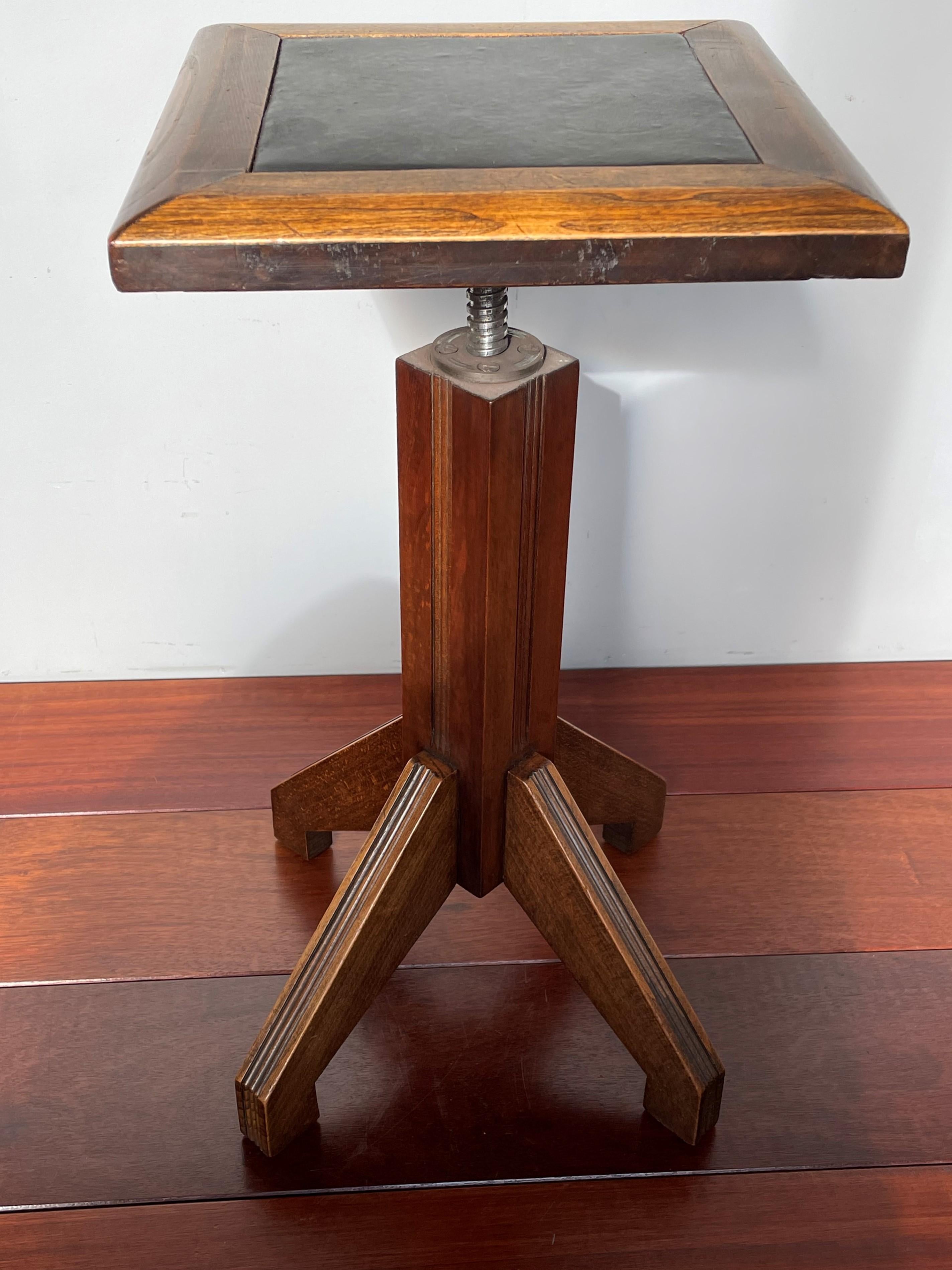 Arts & Crafts Wooden with Leather Inlay Height Adjustable Stool or Piano Chair 5