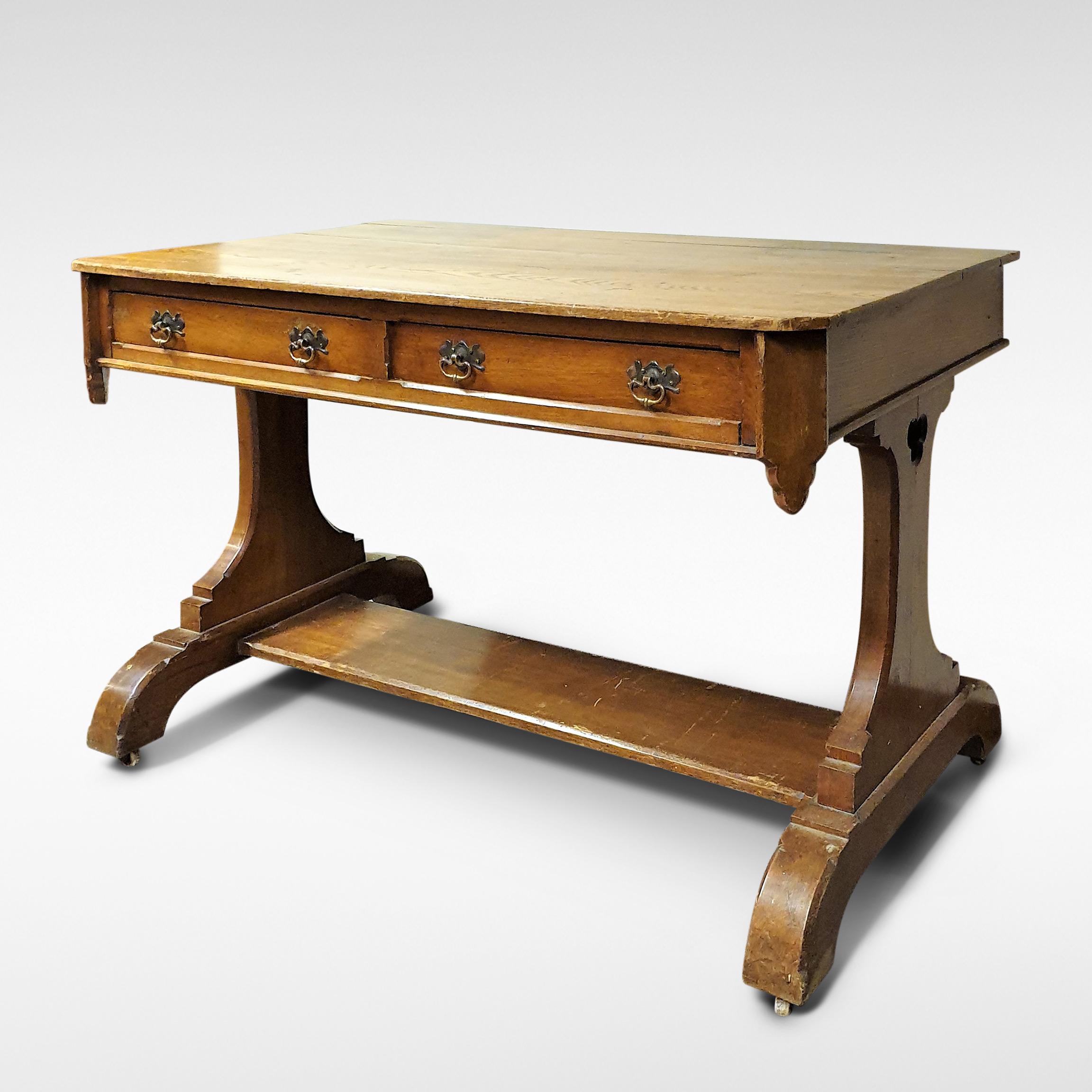 British Arts & Crafts Writing Table in Gothic Revival Style