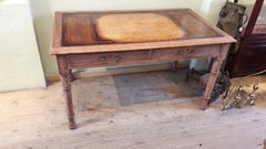 Arts & Crafts Writing Table, Stripped Mahogany with Brownish Leather