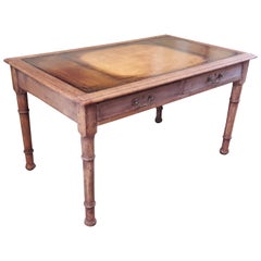 Arts & Crafts Writing Table, Stripped Mahogany with Brownish Leather