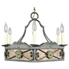 Arts and Crafts-Kronleuchter aus Schmiedeeisen und Mica